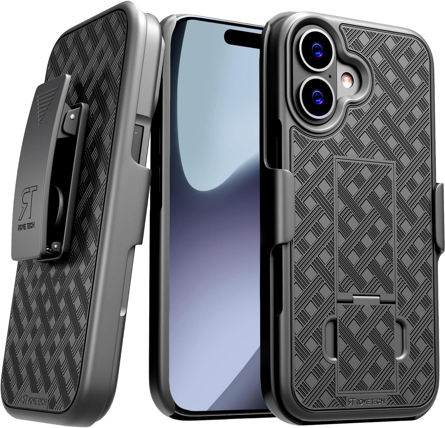 Designed for iPhone 17 Case with Belt Clip Holster - Kickstand Cover Phone Case - Black