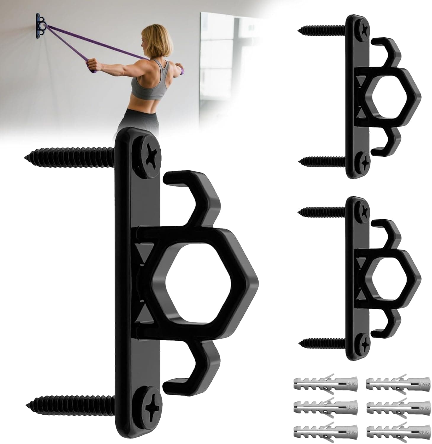 Resistance Band Wall Anchors Heavy Duty Wall Mount Workout Anchors for Exercise Bands, Space-Saving Home Gym Workouts, Strength Training, Durable Steel Construction