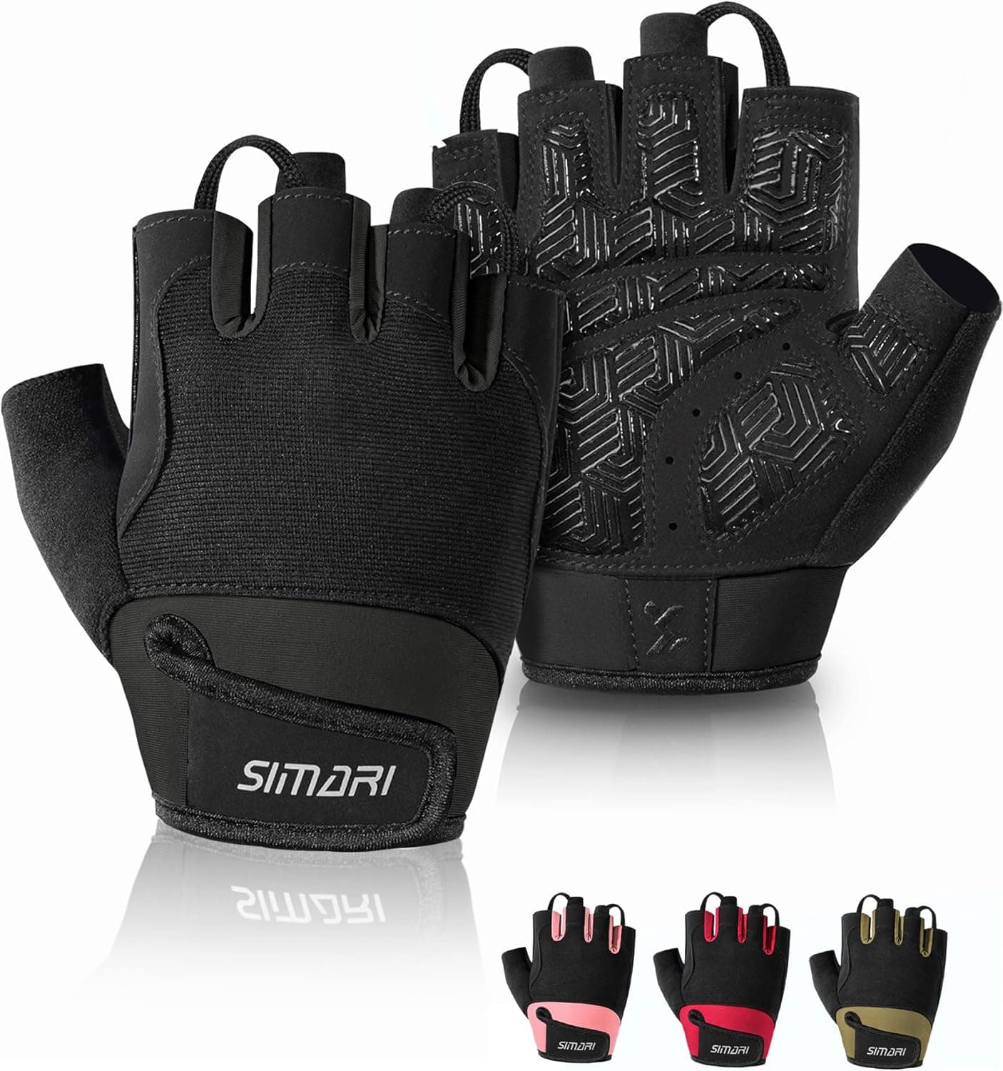 SIMARI Breathable Workout Gloves for Men & Women, Weight Lifting Gloves with Padded, Grip, Full Palm Protection, Gift for Gym Exercise, Cycling, Weightlifting Training, Fitness, Black, Pink, Size