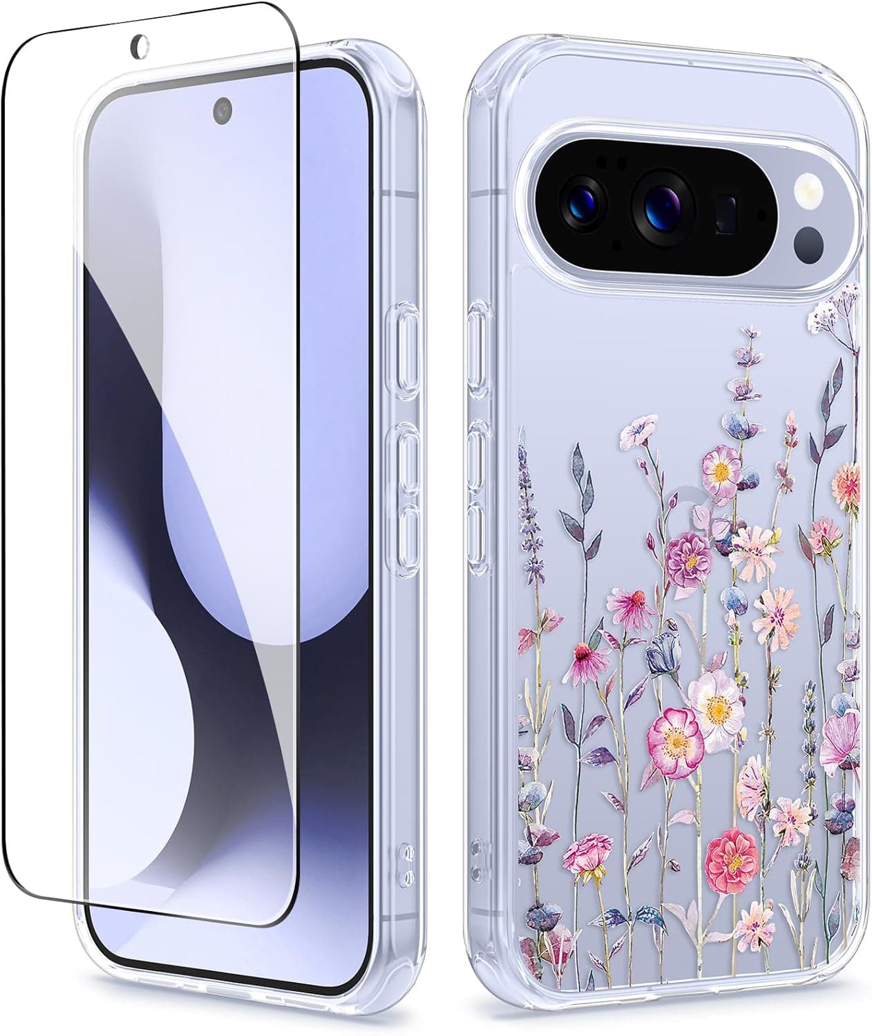 GVIEWIN for Google Pixel 10 Case/Pixel 10 Pro Case with Screen Protector, [Military Grade Drop Protection] Non Yellowing Clear Floral Slim Phone Cover for Women 2025 6.3" (Floratopia/Colorful)