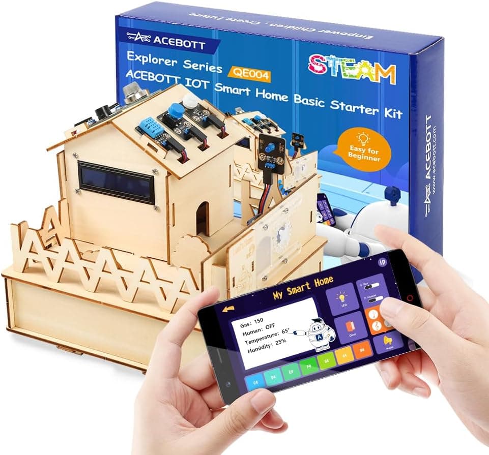 ESP32 IOT Smart Home Starter Kit for Arduino IDE, Educational STEM Kit Toys for Kids Age 10+, 3D Wooden Puzzles House DIY Sensor Science Kit Electronics Auto Engineering Coding Set for Adults Teens