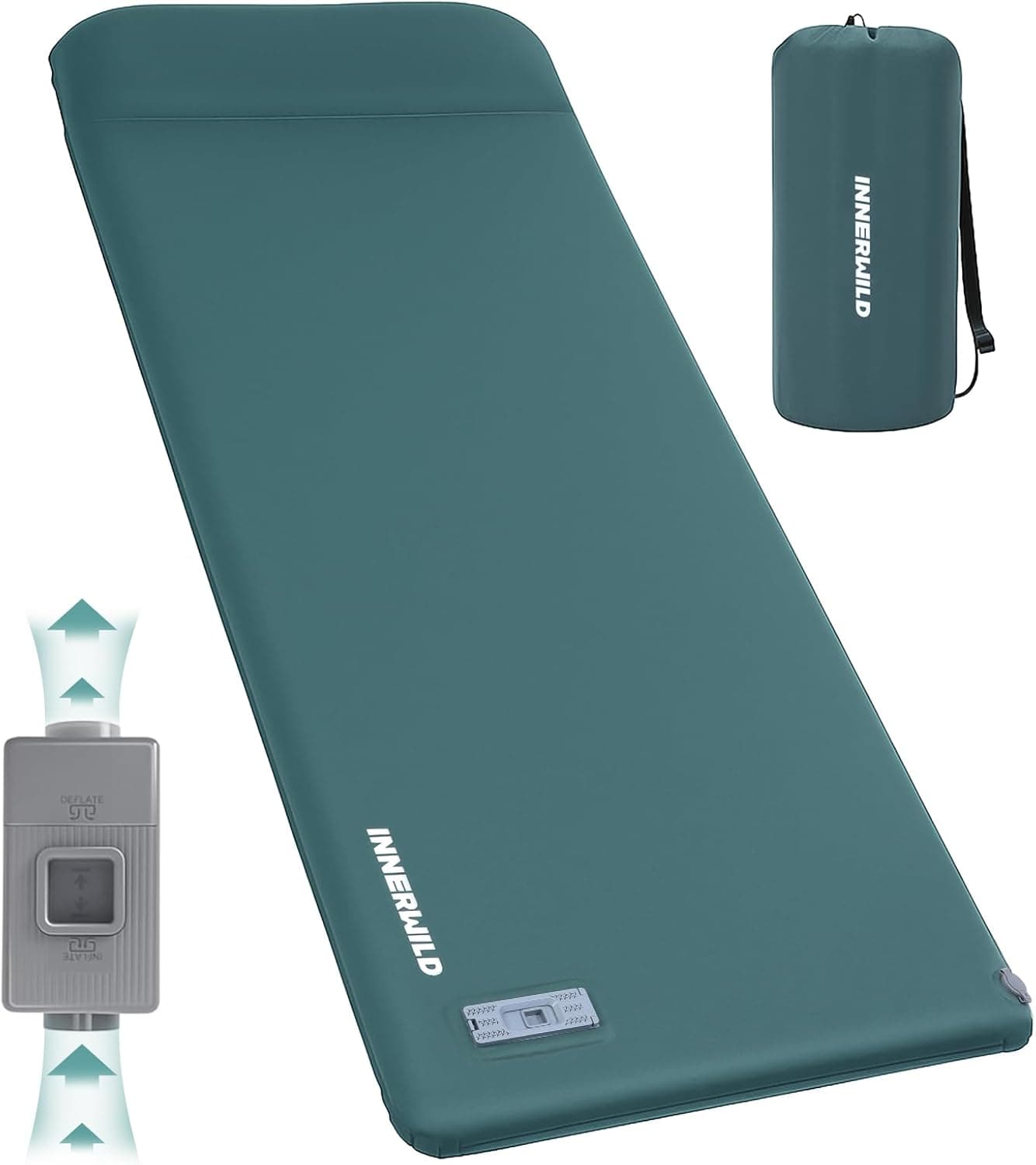 Sleeping Pad for Camping, 3.15" Thick Self Inflating Sleeping Camping Pad with Pillow&Electric Pump,Memory Foam Camping Mattress Pad, 4-Season Camp Sleeping Mat for Travel,Car,Tent,Home-Green