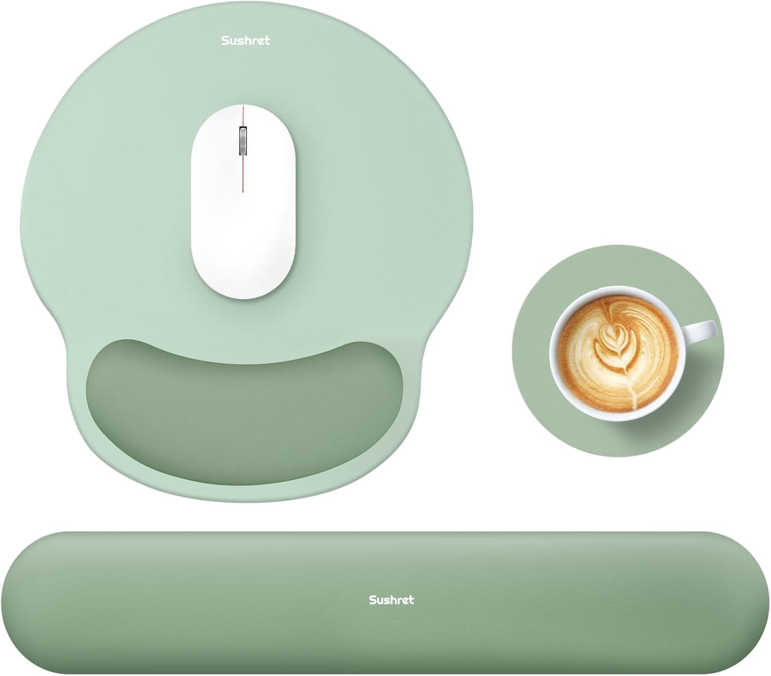 Mouse Pad and Keyboard Wrist Rest, 3-in-1 Gel Memory Foam Ergonomic Mouse Pad with Wrist Rest Set,Gaming Mousepad Arm Cushion Support for Computer Office Desk Accessories Cute Setup,Sage Green