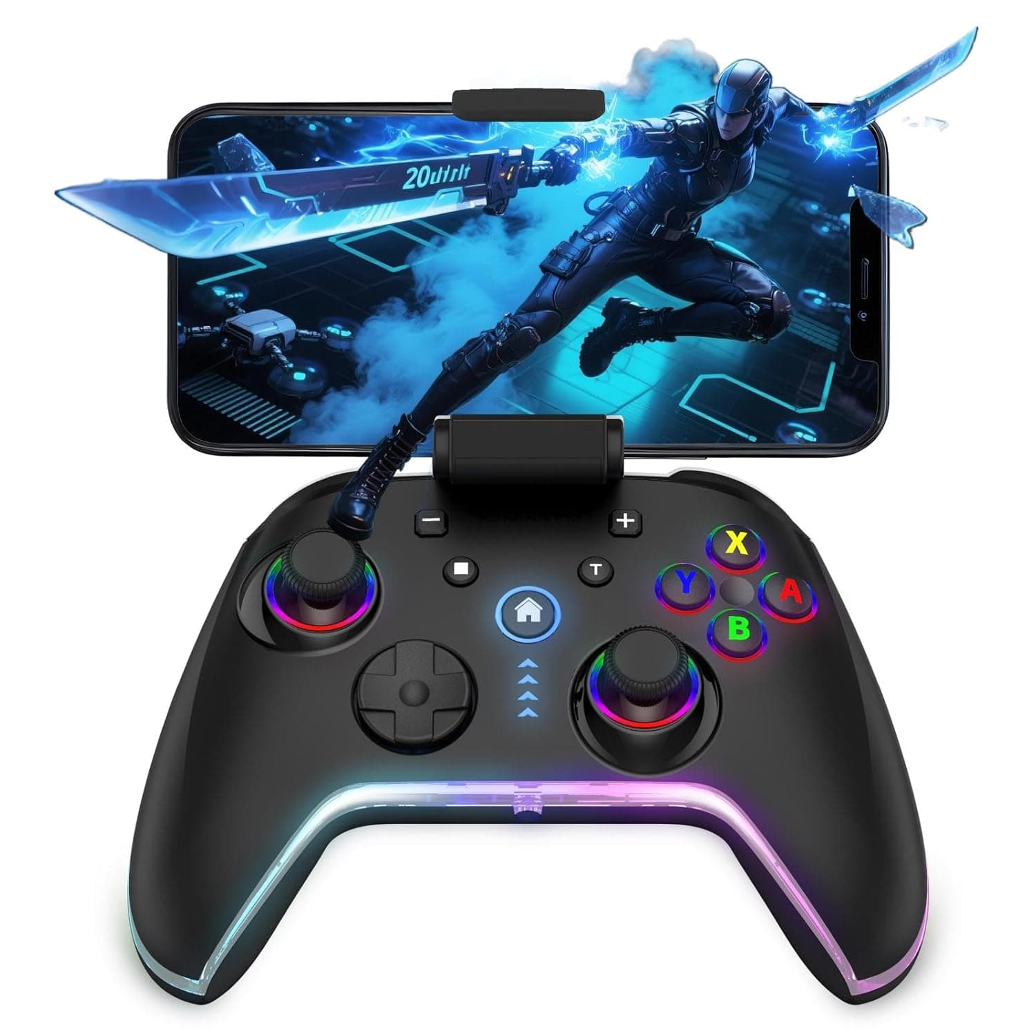 Bcofo Wireless Mobile Game Controller for iOS/iPhone/Android/Cell Phone/Switch/Laptop, Gaming Gamepad with Phone Clip for Gamers, Hall Effect Triggers, Wired PC Control, with RGB LED Lighting/Vibration/6-Axis Gyro/Turbo (Black)