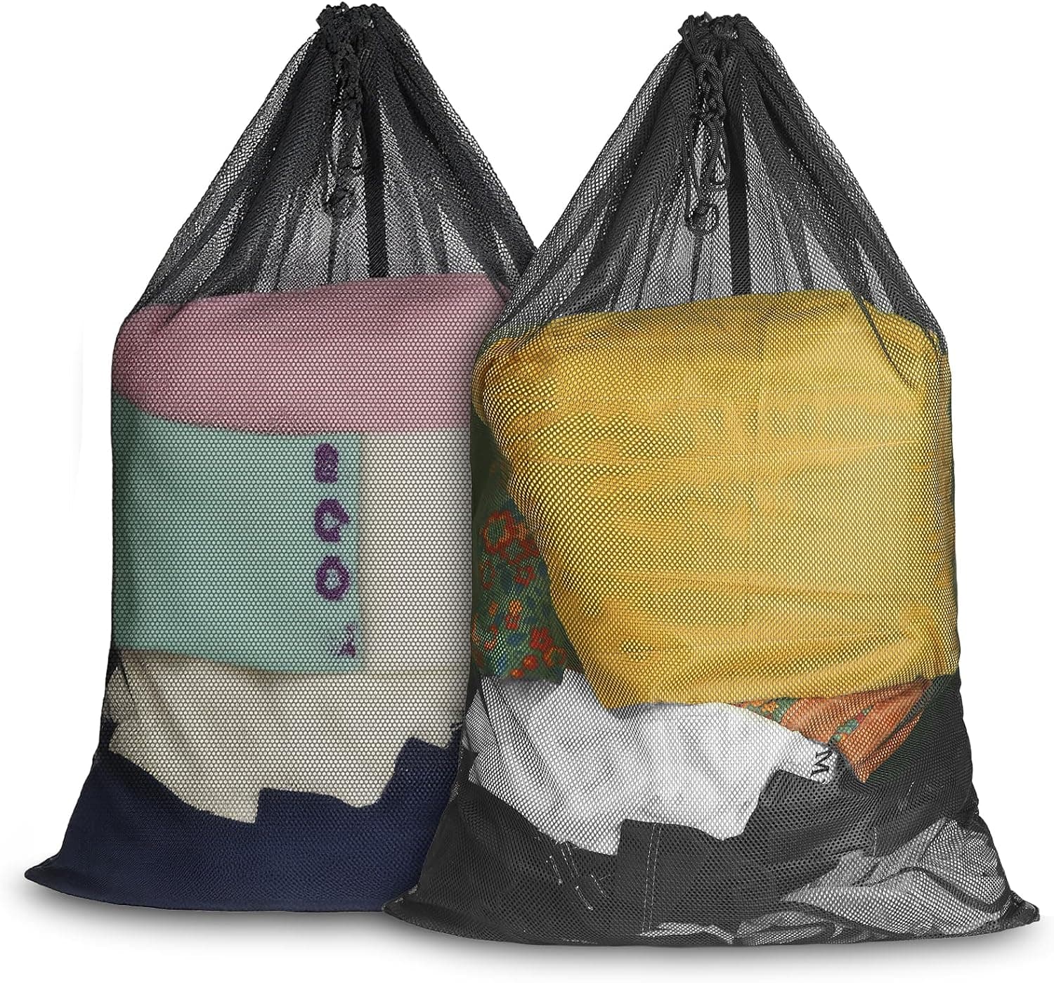Large Mesh Laundry Bag for Travel: 2 Pack 23 x 34 Inches Heavy Duty Hamper Liner Bags - Washable Laundry Drawstring Bag for College, Dorm, Family and Apartment Dwellers, Black