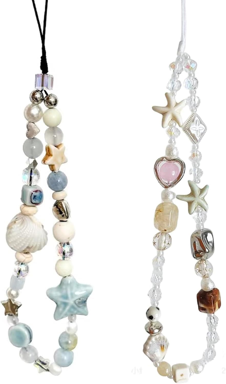 2 Pcs Phone Charm Strap Hand Universal for iPhone Wrist Strap Camera Lanyard Pearl Beaded Cute Chain String Accessories Universal for iPhone 17 Pro Max Samsung Women Girls Phones Bag Keychain