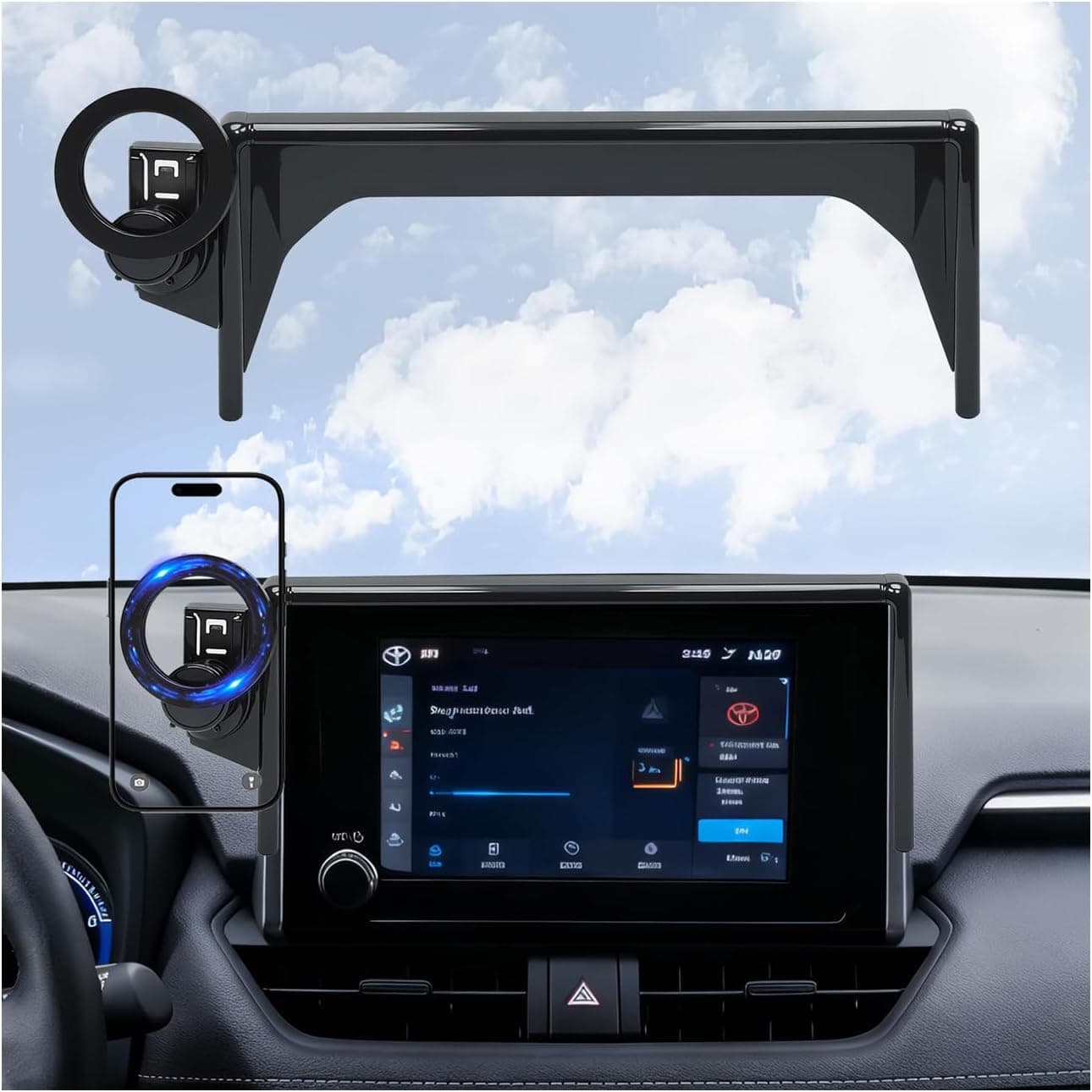 Car Phone Holder for 2019-2025 Toyota RAV4 Accessories, 360° Rotation, Compatible with MagSafe 25 Pieces of N52 Super Strong Magnets(for 7/8-inch Screen only)