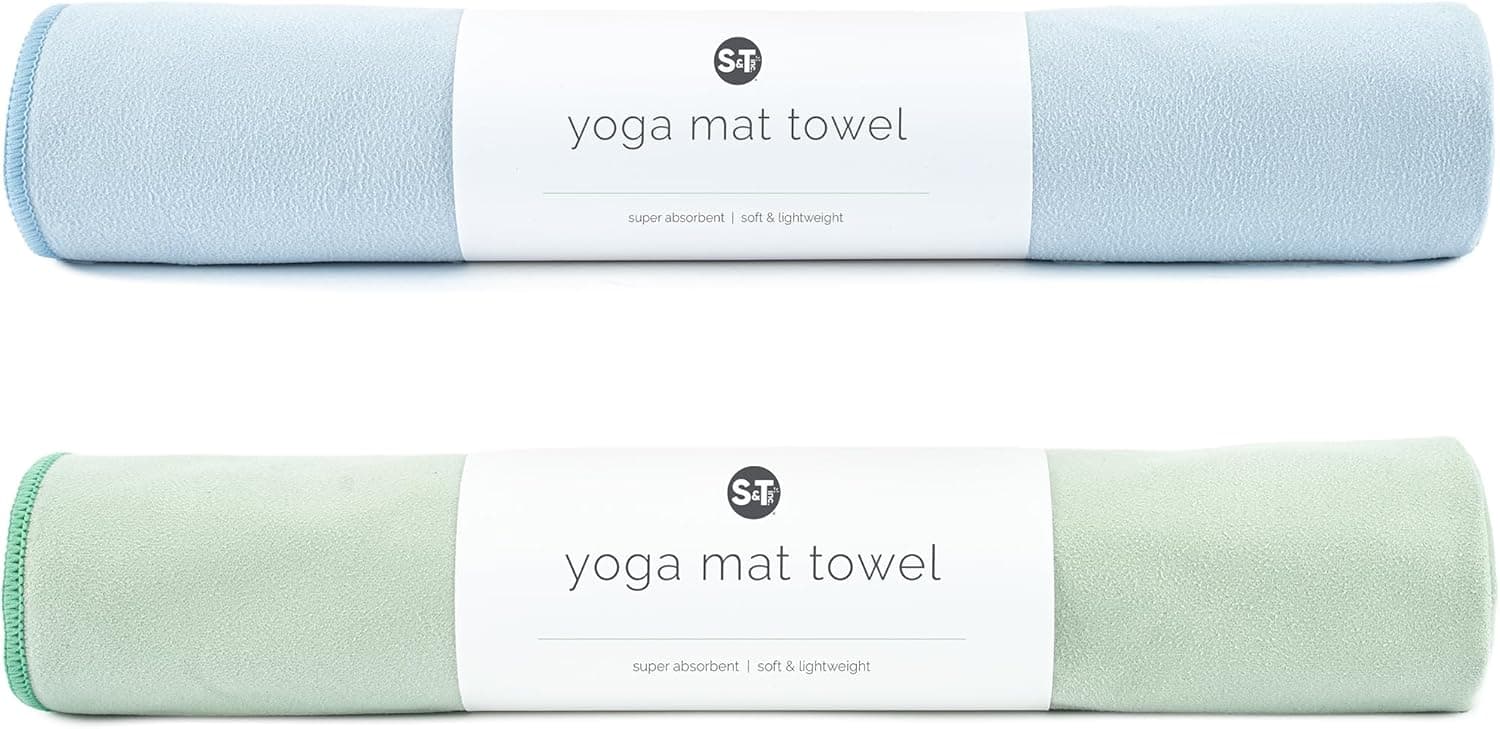 S&T INC. Yoga Mat Towel, Quick Dry Towel, Soft and Absorbent for Gym, Pilates, and Hot Yoga Mat, 2 Pack, 26.5 inches x 72 inches, Microfiber, Blue & Sage Green