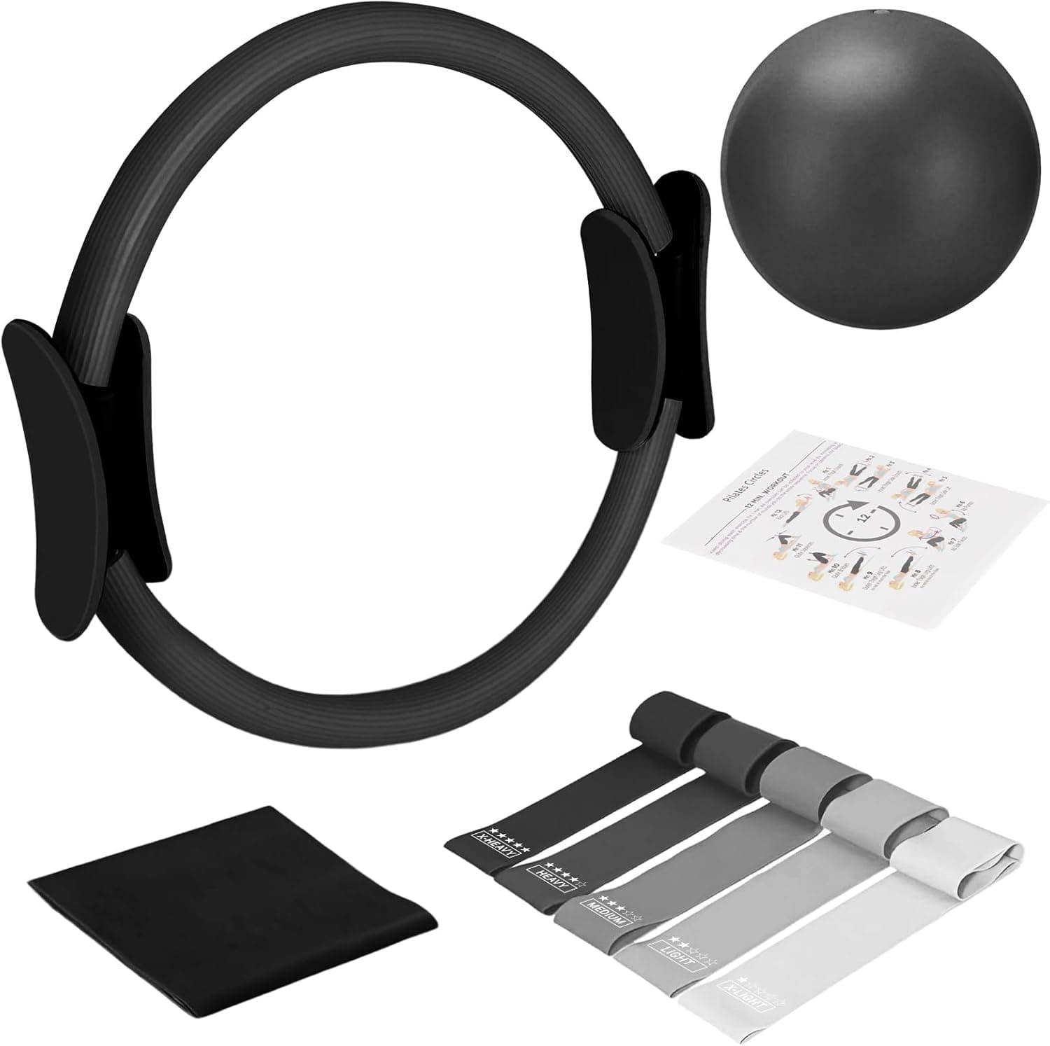 TOPZGLEEY Pilates Ring Set – 14" Anti-Deformation Magic Circle with Padded Handles, Mini Ball, 5 Resistance Bands, Guide, Pilates Equipment for Home Workout