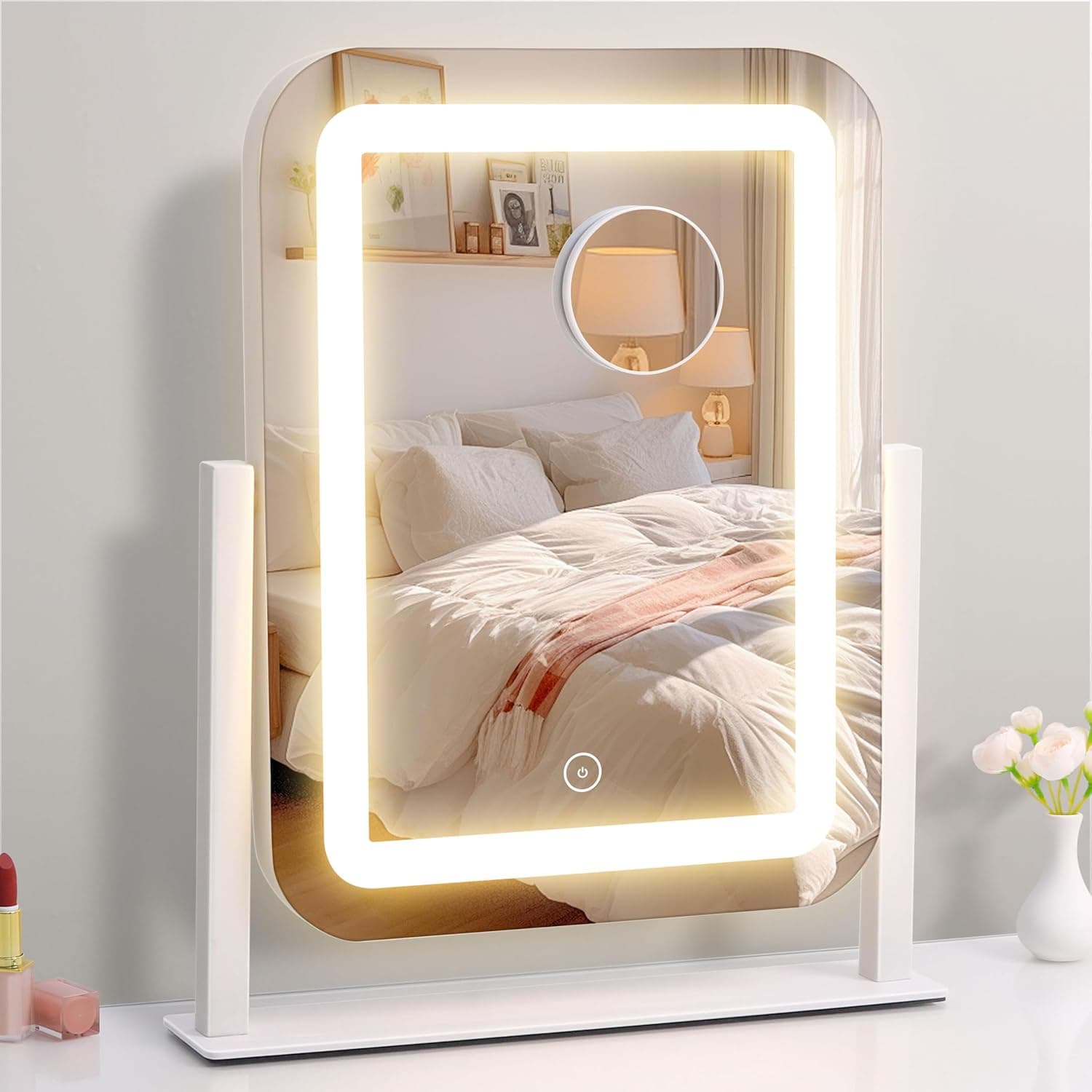 Vanity Mirror with Lights,12"×14.6" LED Makeup Mirror,Lighted Makeup Mirror with Lights, Smart Touch Control Dimmable 3 Modes Light, Lighted Up Mirror for Makeup Desk, Bedroom, Dressing Room