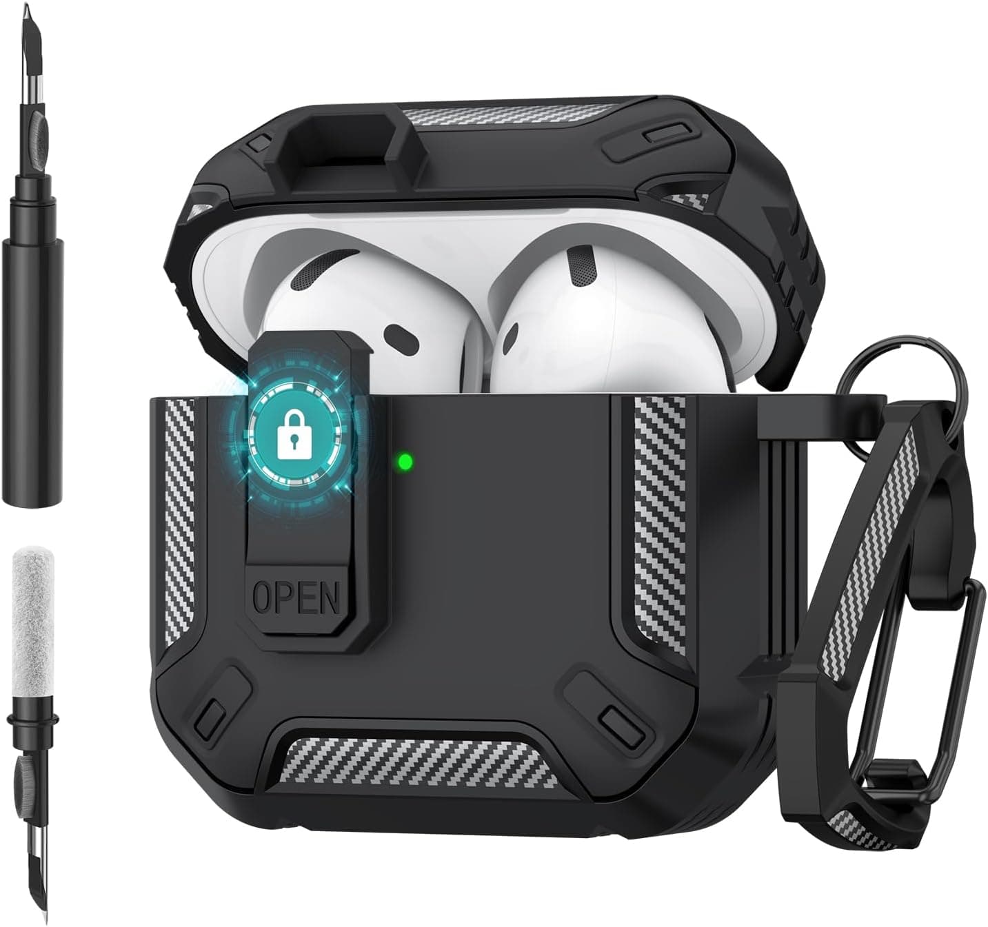 Wanme for AirPods 4 Case Cover, Shockproof Hard Shell Protective Case Compatible with Apple AirPods 4th Generation for Women Men, Full Protection Airpod 4 Cover with Cleaner Kit, Keychain