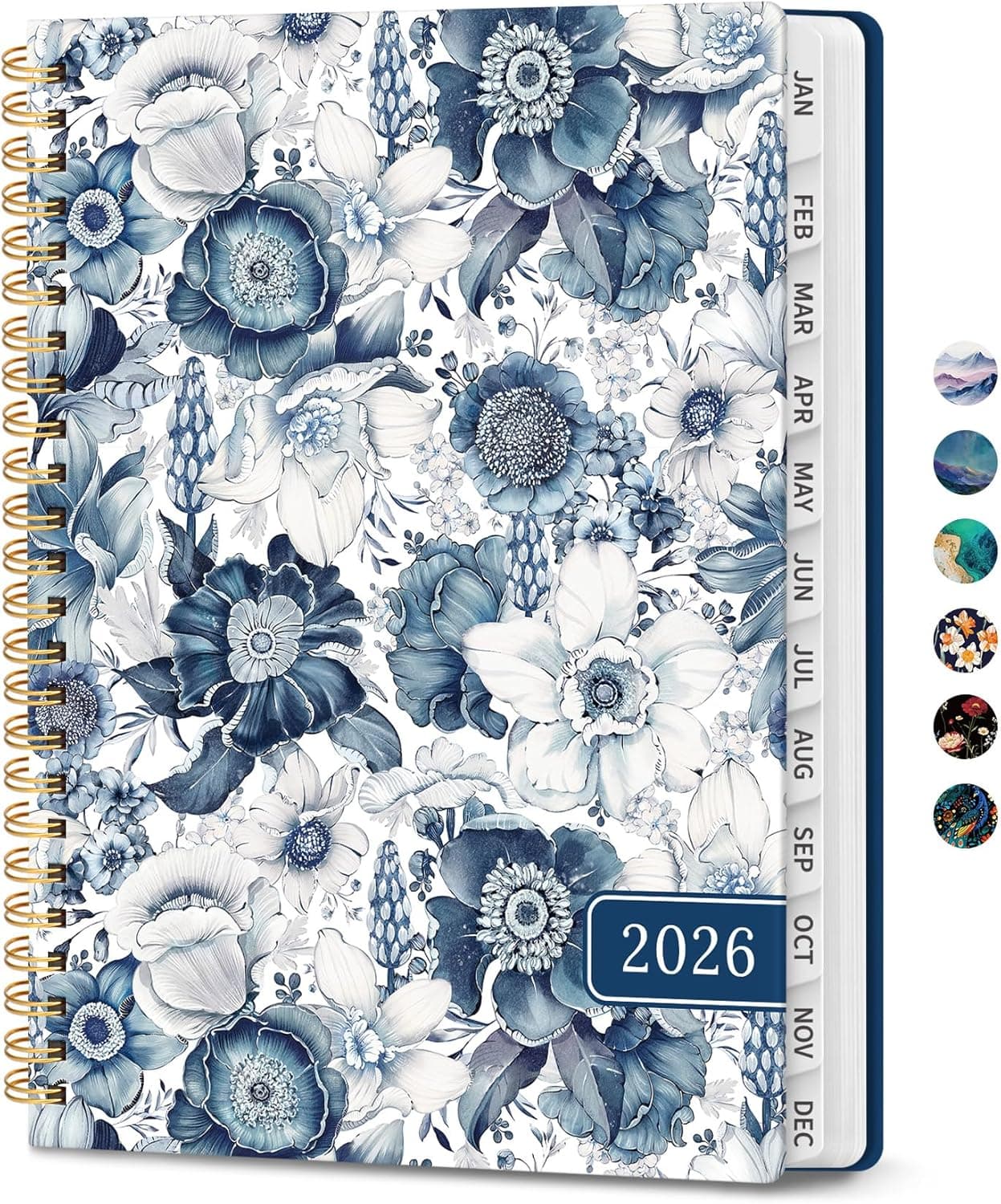 2026 Planner, Monthly and Weekly Calendar Planner for Women, Jan 2026 - Dec 2026, Hardcover Pretty 2026 Agenda Planner Book with Tabs, Spiral Bound, Perfect for School Office Home Supplies, 6.3" x 8.5" - Blue Floral