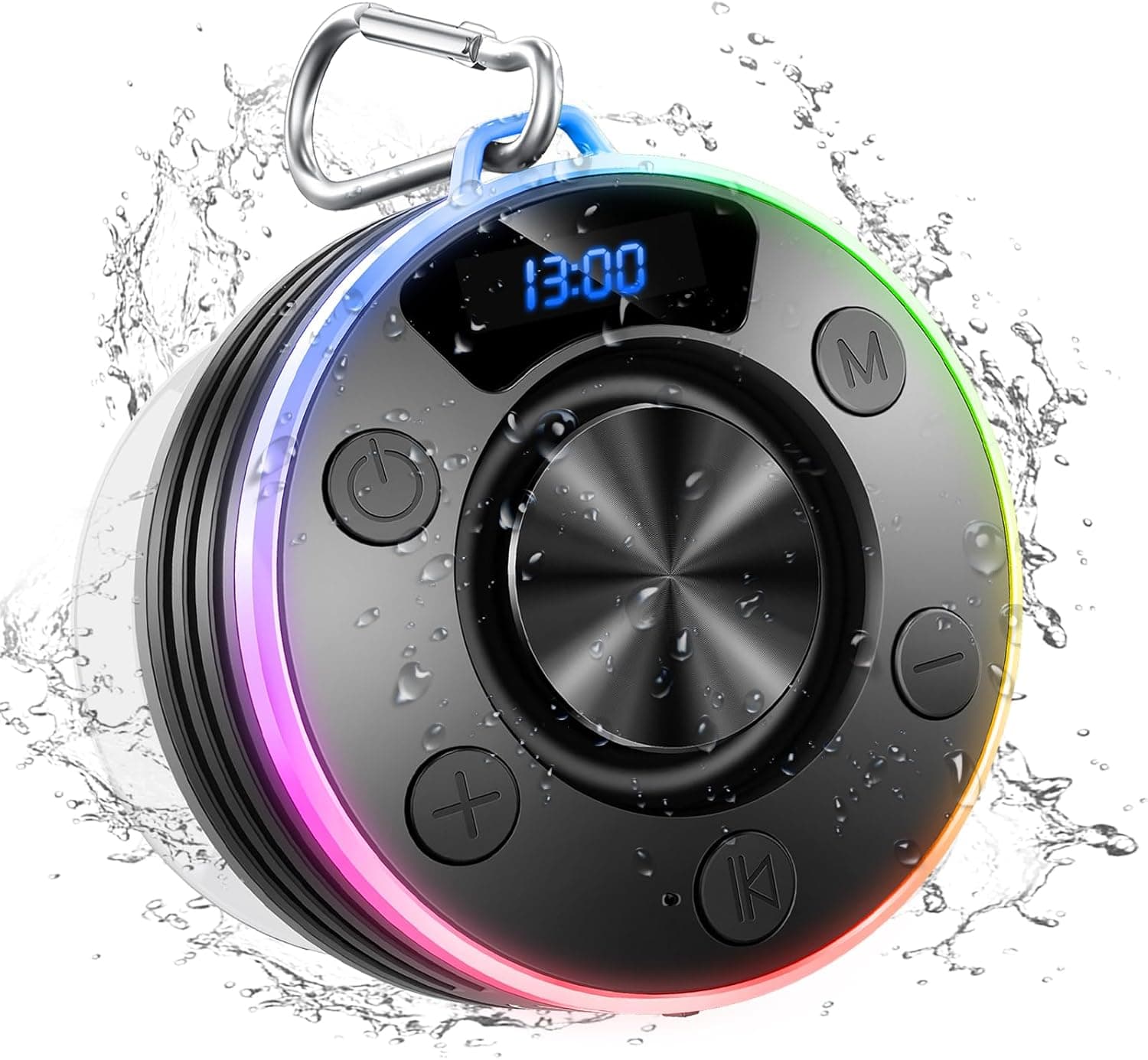 Bluetooth Speaker, Shower Speaker Portable with Hook, IPX7 Waterproof Bluetooth Speakers with Suction Cup, Digital/Time Display, Crystal Sound, Small Wireless Speakers for Outdoor Bathroom Gifts,Black