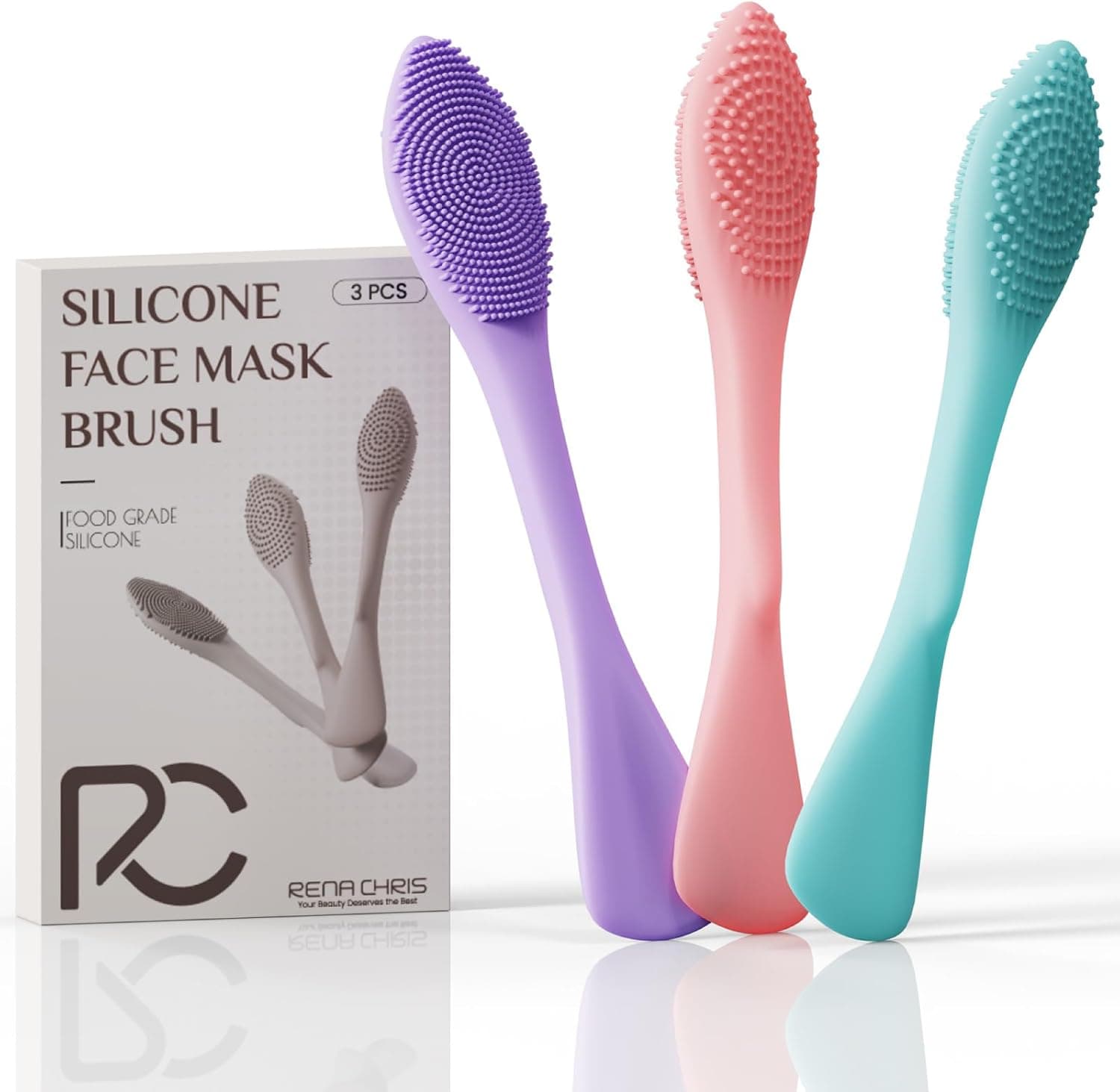 Rena Chris 3 Pcs Silicone Face Scrubber, 3 in 1 Face Mask Applicator & Facial Cleansing Brush, Pore Brush for Exfoliating, Blackhead, Skincare Applicator Tools