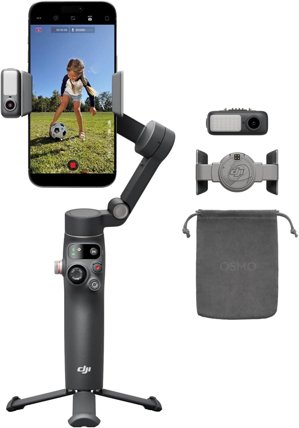 DJI Osmo Mobile 8 Gimbal Stabilizer for Phone, Native Tracking with Apple DockKit, 360° Pan Rotation, Built-in Extension Rod & Tripod, 10h Battery, Extension Rod, Foldable 3-Axis Stabilization