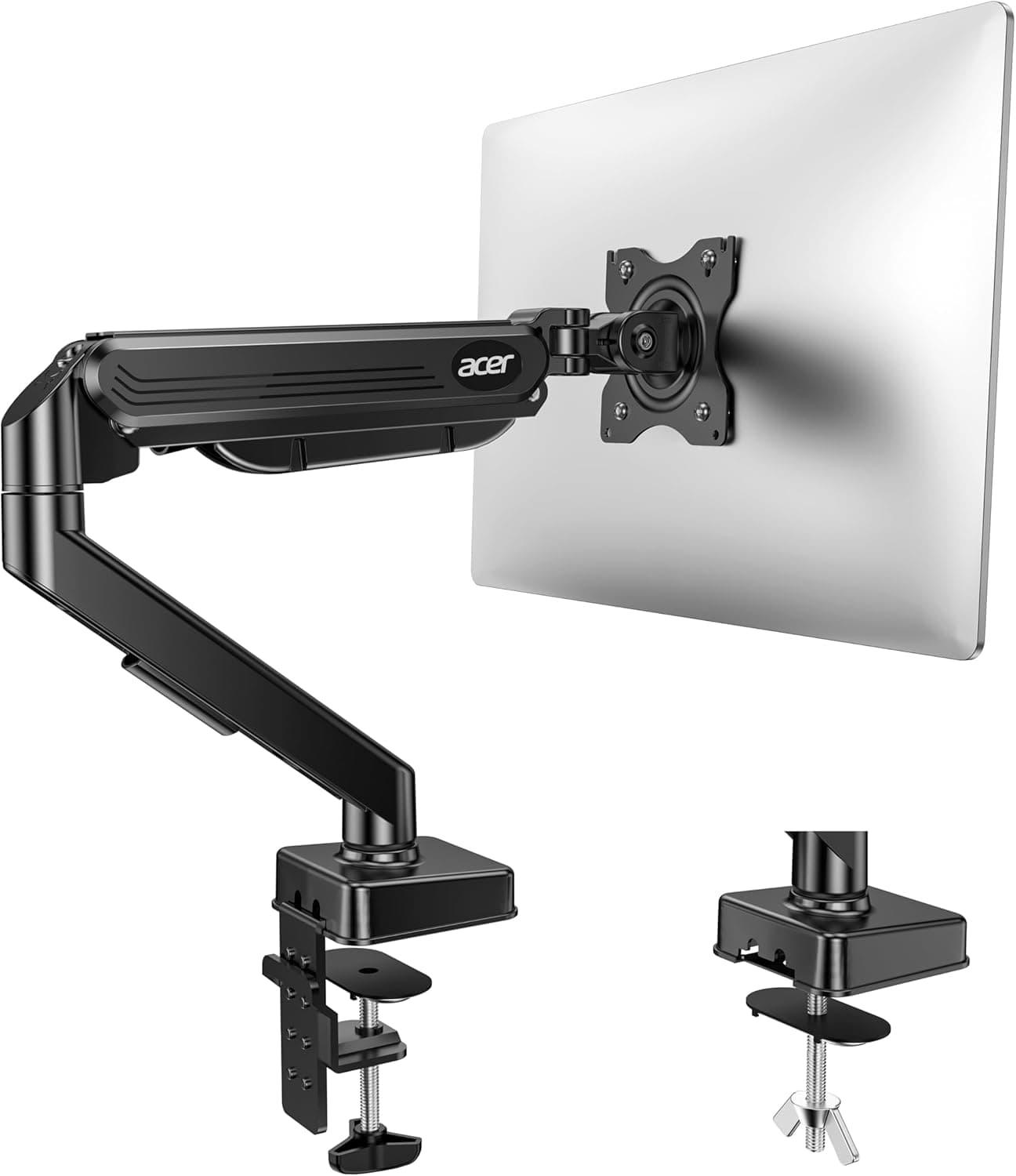 Acer Single Monitor Mount, Fully Adjustable Monitor Arm Fits 17 to 34 Inch Screens, Gas Spring VESA Mount with C-Clamp & Grommet Base, Computer Desk Arm with Tilt Swivel Rotate Supports 4.4-19.8 lbs