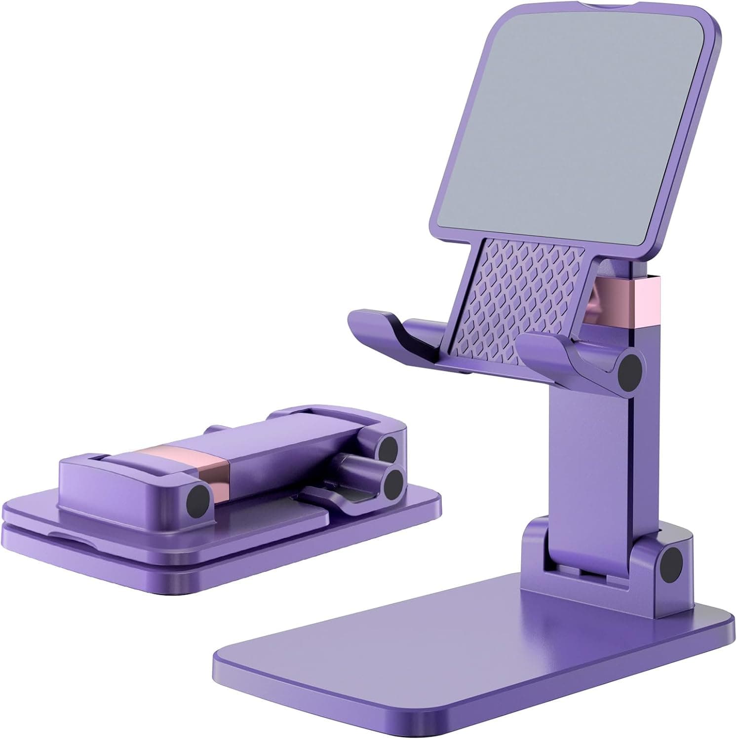 Phone Stand for Desk, Cell Phone Holder Adjustable Cellphone Stand for Desk Height Angle Adjustable Stands, Anti-Slip Base, Compact Design for iPhone Android Devices (Purple, 1Pack)