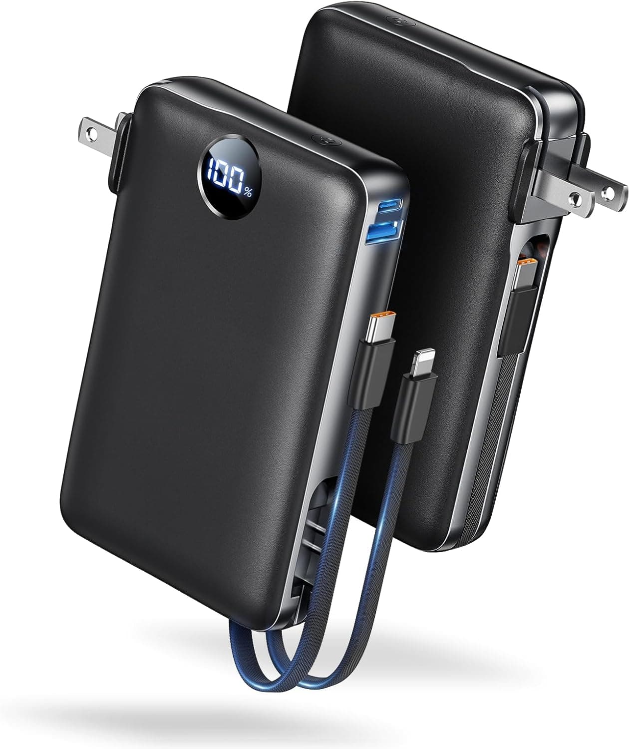 Power Bank, 50000 mAh Portable Charger with Built in Cable & Wall Plug, 4 Outputs, 22.5W Fast Charging, Travel Essential Battery Pack with LED Display for iPhone 17/16/15/14 Series, Galaxy, iPad