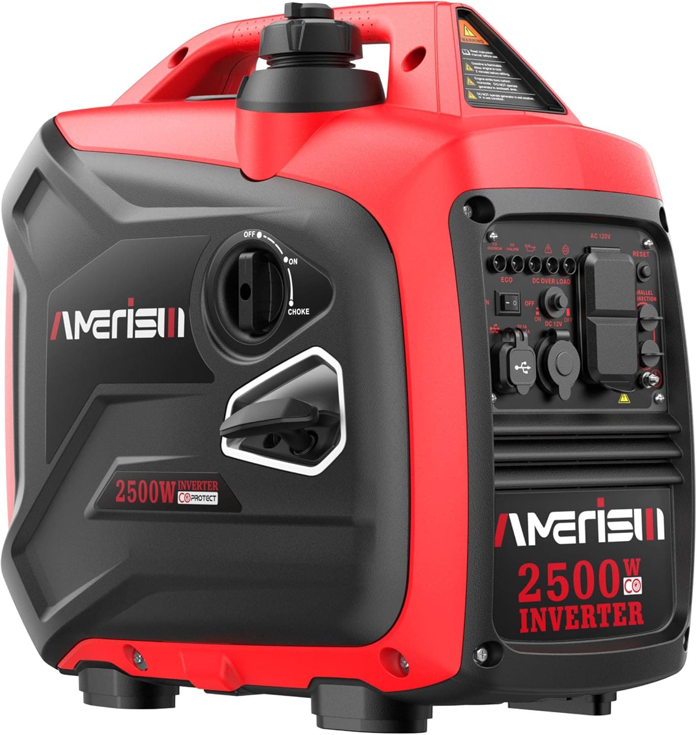 2500-Watt Inverter Generator, Super Quiet & Lightweight Gas Powered Generator, CO Sensor, RV Ready Parallel Capable, Long Run Time for Camping, Tailgating and Home Use