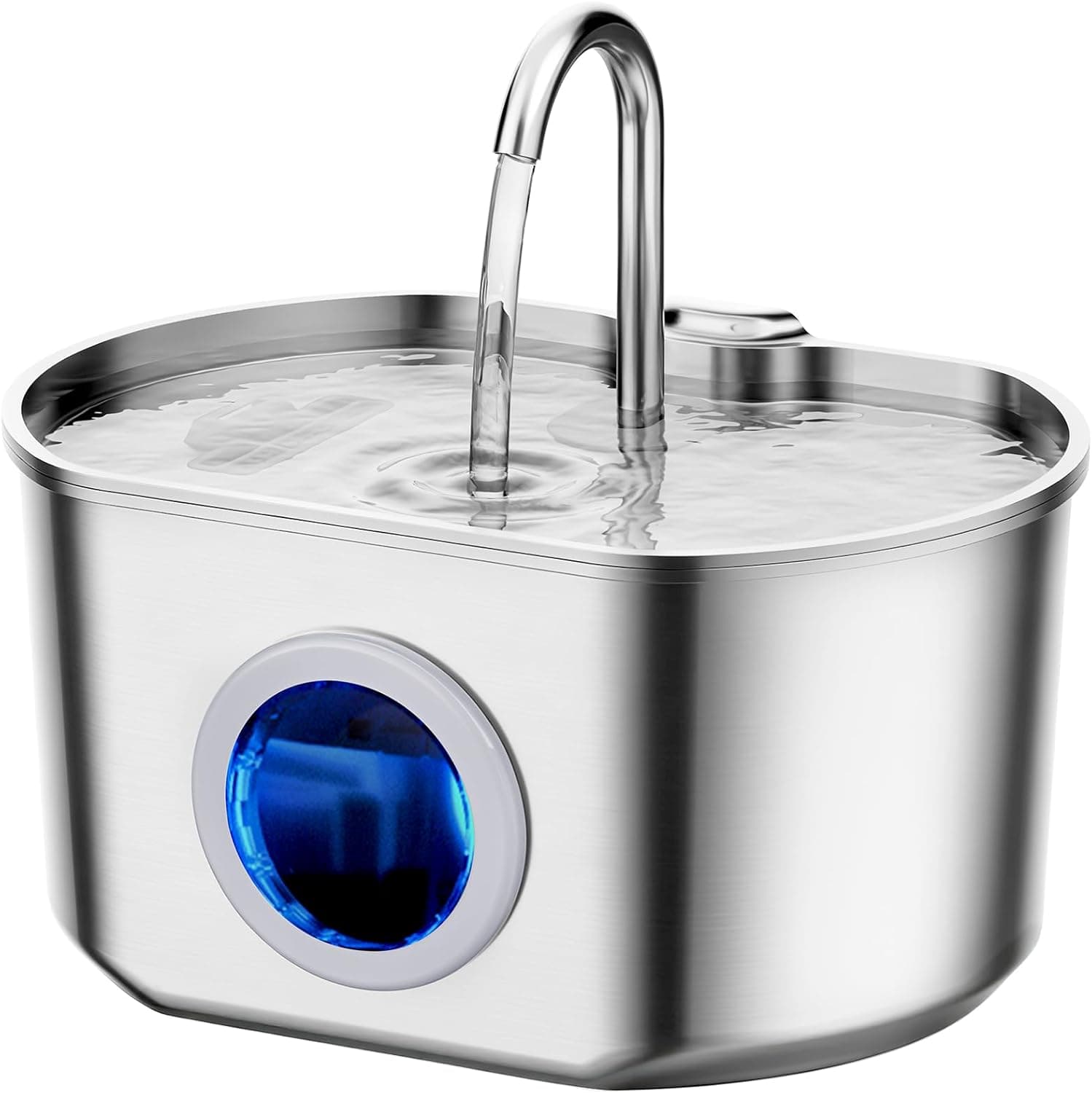 Cat Water Fountain Stainless Steel: 74oz/2.2L Cat Fountain for Drinking- Pet Water Fountain Inside - Automatic Dog Watering Dispenser Bowl - Pet Feeding & Watering Supplies - Water Level Window