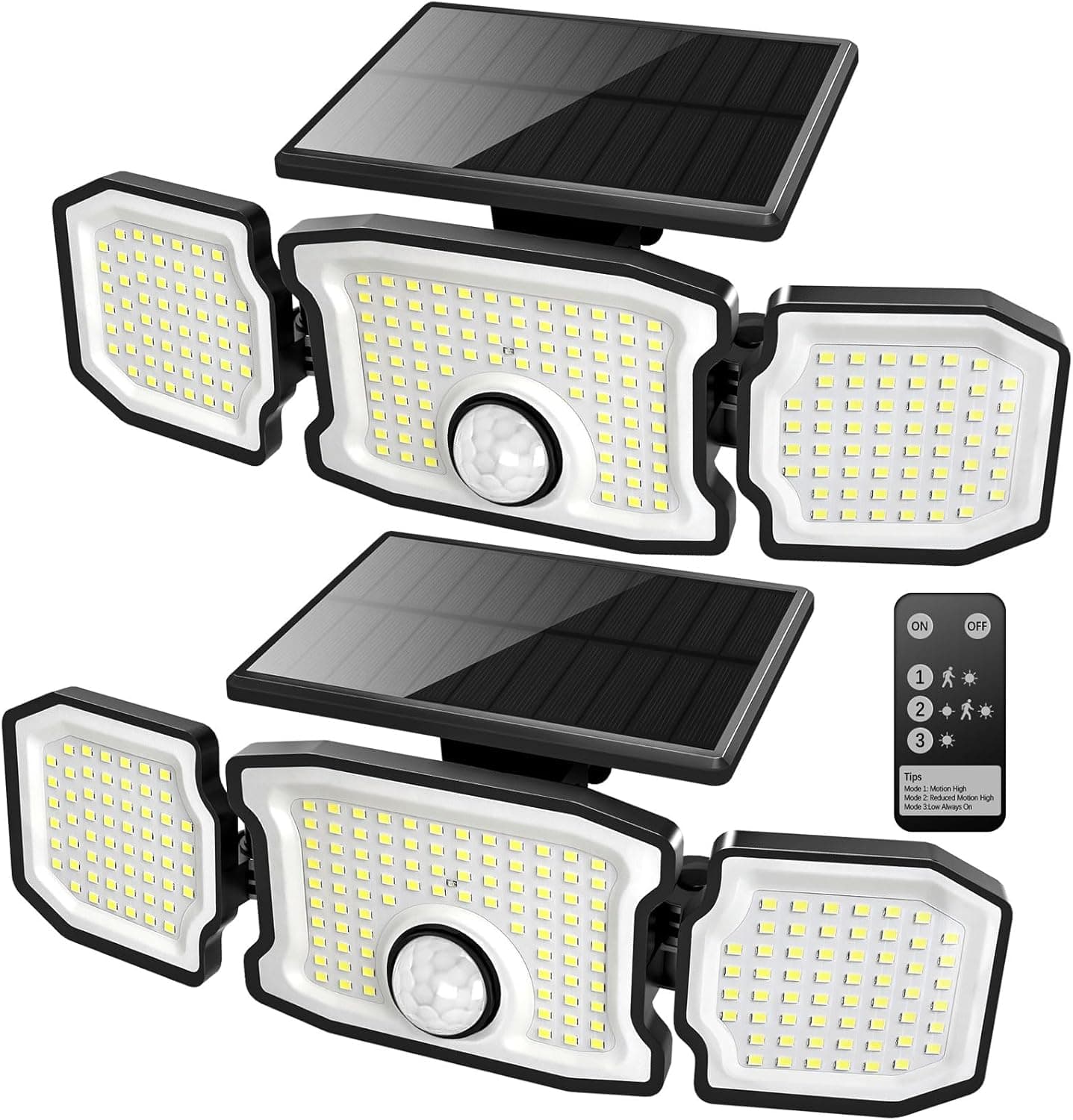 Solar Flood Lights Outdoor - 2800LM 200LED Solar Motion Sensor Lights, 3 Heads & 3 Modes Flood Lights, IP67 Waterproof, 270° Wide Angle Solar Powered Security Lights for Yard, Garage(2 Pack)