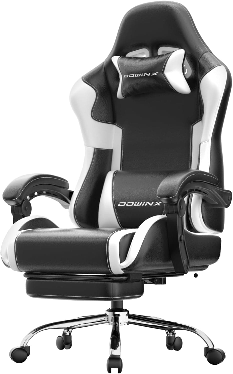 Ergonomic Gaming Chair with Footrest, Heavy Duty 330lbs Office Chair, Massage Lumbar Support, Adjustable Height & Headrest Pillow, Comfortable for Back Pain Relief, Streaming, Long Gaming, White