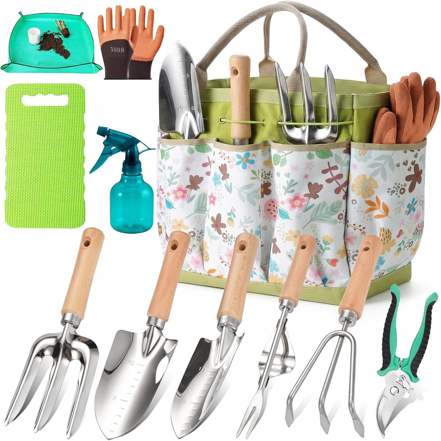 Garden Tool Set 11-Piece Heavy Duty Gardening Hand Tools - Rust-Resistant Stainless Steel with Durable Stylish Garden Tools Organizer Tote Bag | Ideal Gardening Gift for Women & Garden Enthusiasts