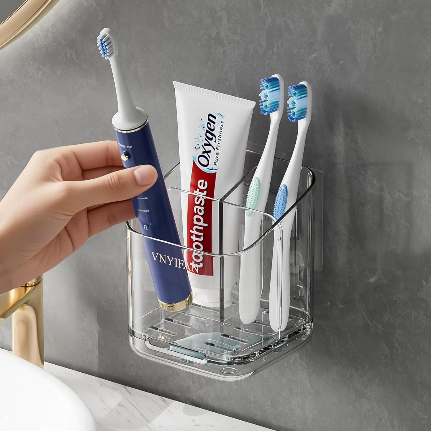 Toothbrush Holders for Bathrooms, 3 Slots Detachable Electric Toothbrush Holder Wall Mounted with Divider, Removable Tooth Brush and Toothpaste Holder Organizer for Bathroom/Kitchen/Office