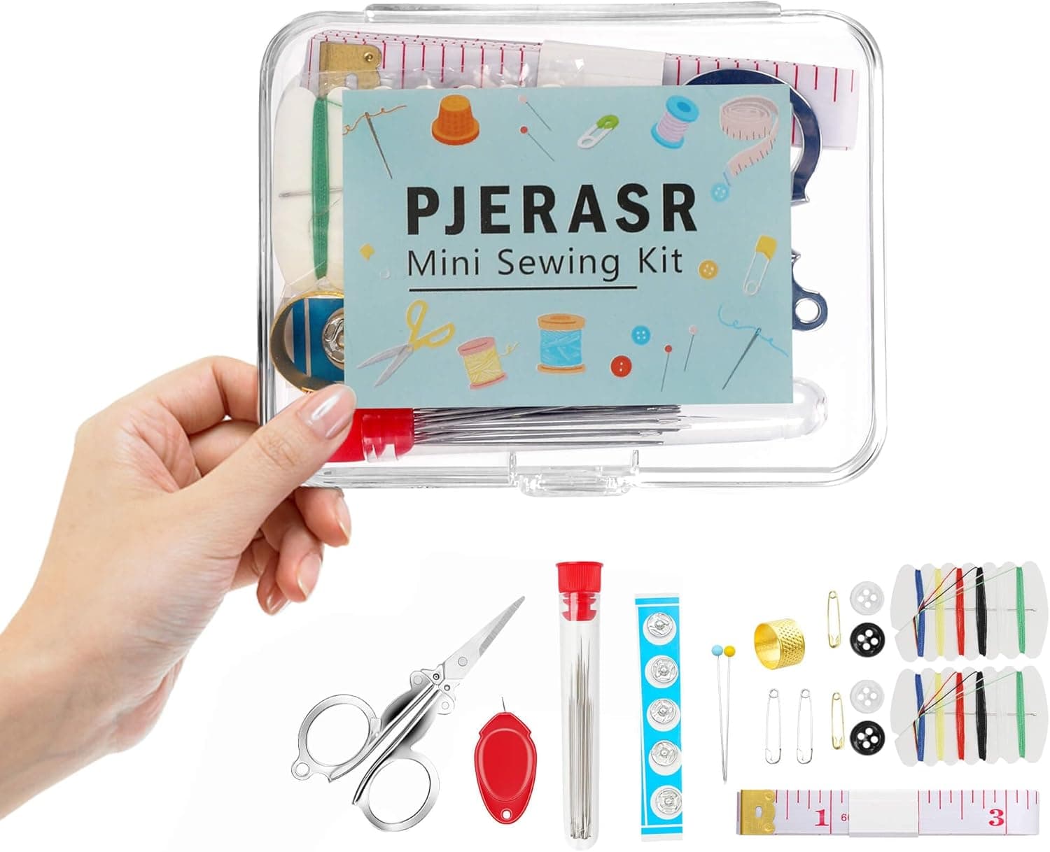 Min Sewing Kit, Travel Sewing Kit with Multi-Color Threads, Scissors, Needles, Buttons, Portable Emergency Sewing Tool Set with Storage Case, Adults Sewing Repair Kit for Craft Supplies