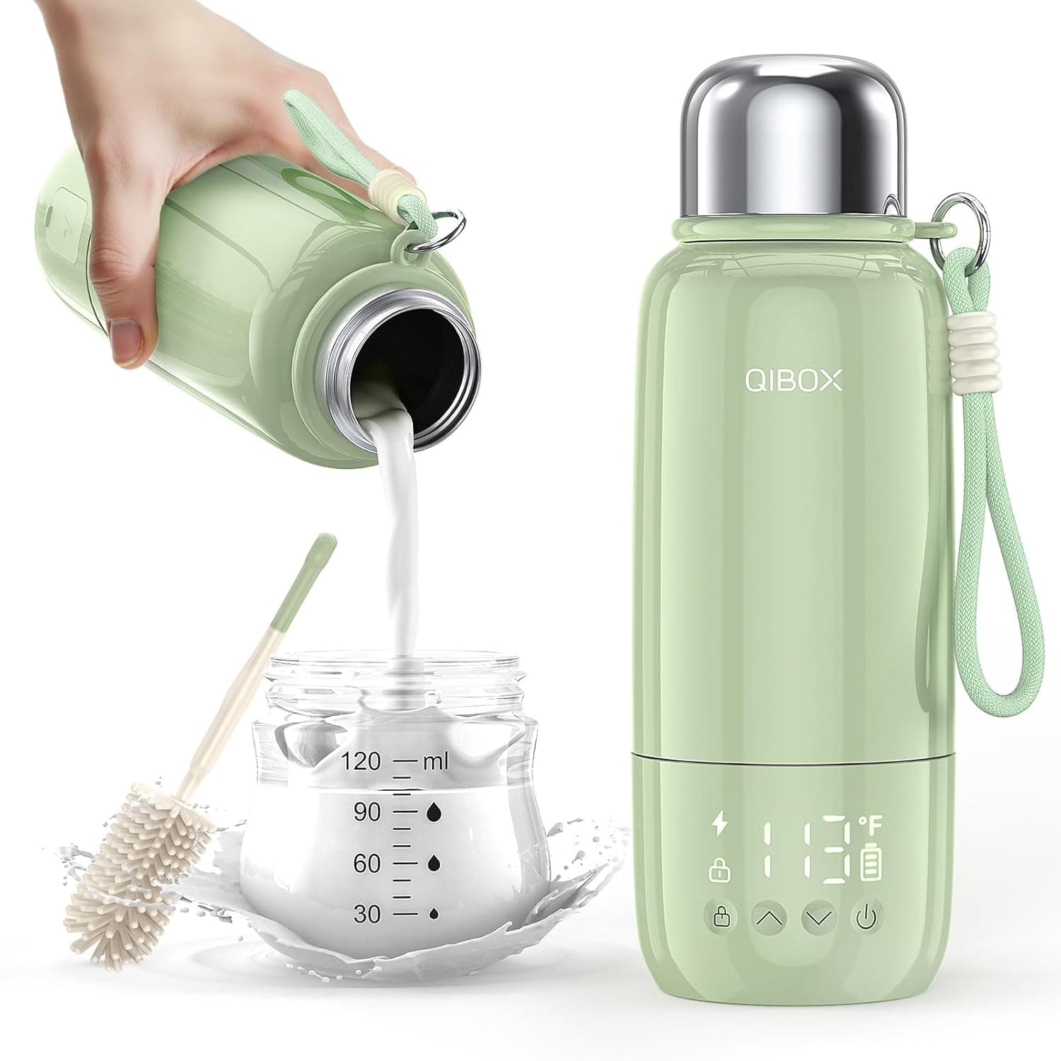 QIBOX Portable Bottle Warmer for Travel - 3Min Fast Heating of Breast Milk and Formula, 36W Fast Charge, 17 Ounces Large Capacity, Baby Bottle Warmer On The Go for Outdoor Airplane and Car