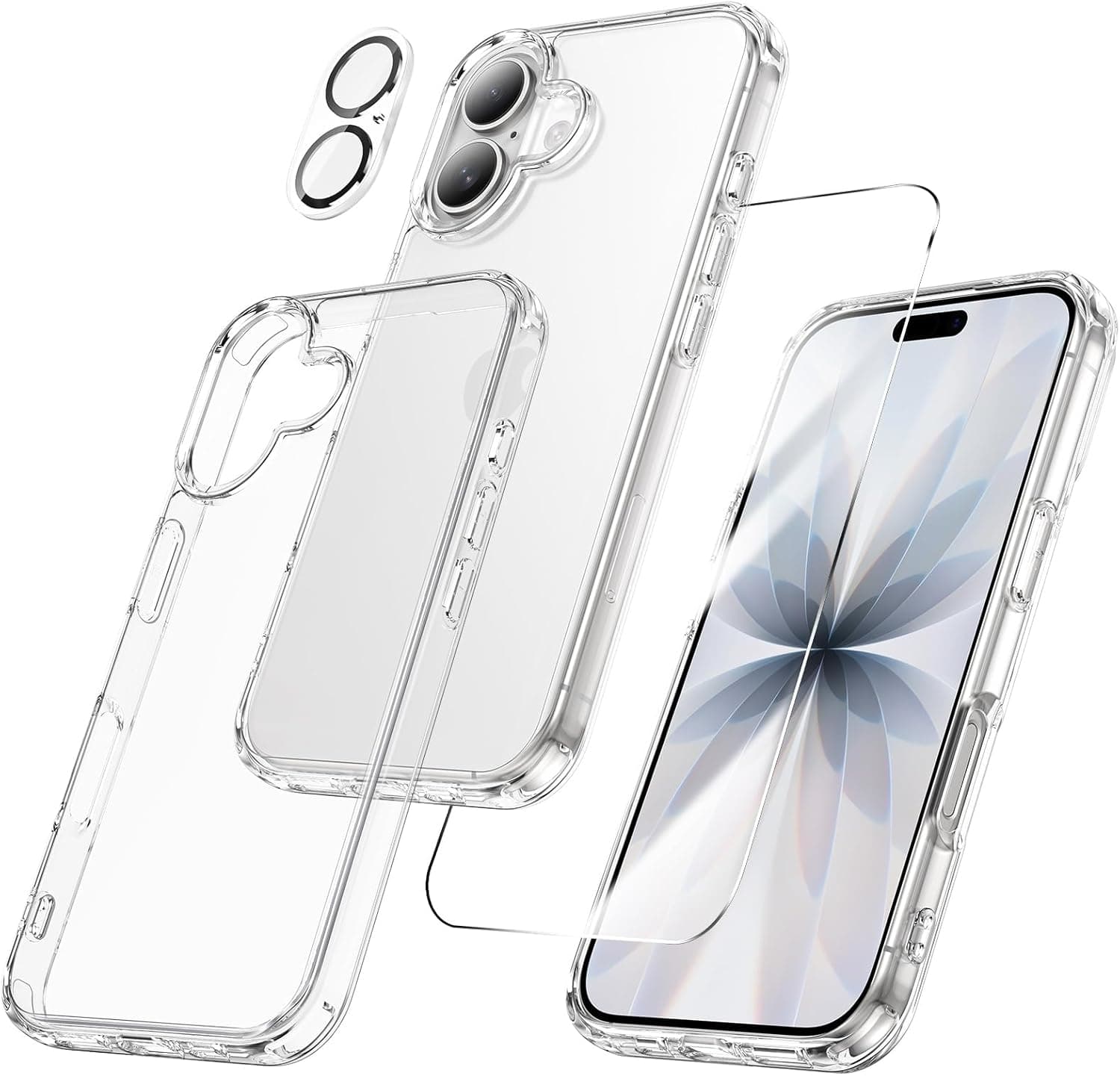 Maxdara for iPhone 17 Case Clear, [3 in 1] with Front Tempered Glass Screen Protector & Camera Lens Protector & Anti-Yellowing Shockproof Cover for iPhone 17 6.3 Inch (Transparent+Clear)