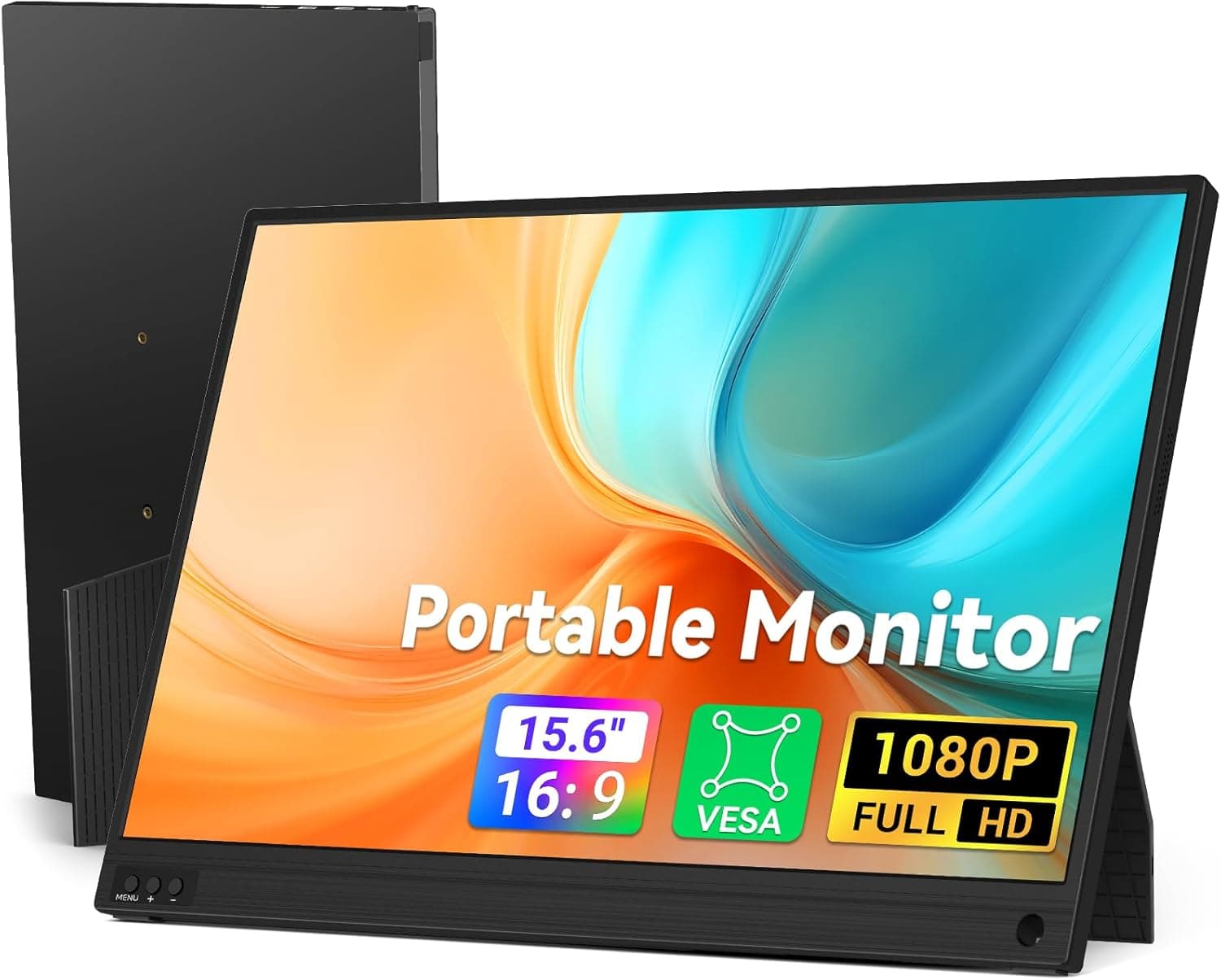 HotYeah Portable Travel Monitor, 15.6-in 1080P FHD Laptop Monitor USB-C HDMI External Computer Display FreeSync IPS w/Kickstand, Extra External Screen for Laptop PC Mac Phone Tablet Switch PS5 Xbox