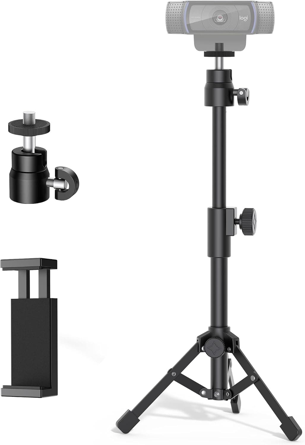 InnoGear Webcam Tripod, Extendable Webcam Stand for Desk Camera Stand Mount with Phone Holder for Webcam C922 C930e C920S C920 C615 C960 C920x BRIO 4K NexiGo N60, Right Light, GoPro with 1/4" Thread