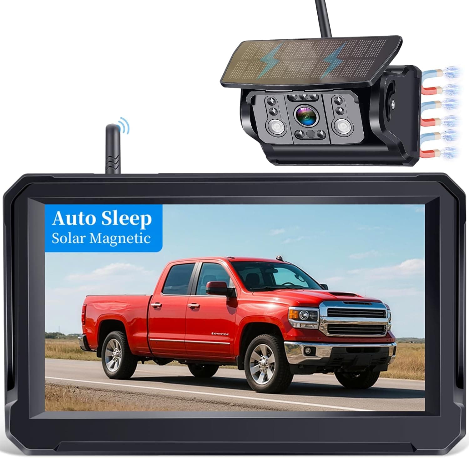Wireless Backup Camera Solar for Truck: Magnetic No Wiring Hitch Camera for Pickup Trucks - HD 1080P 5 Inch Split-Screen, Easy Install, IR Night Vision, IP69K Waterproof by Wkzay