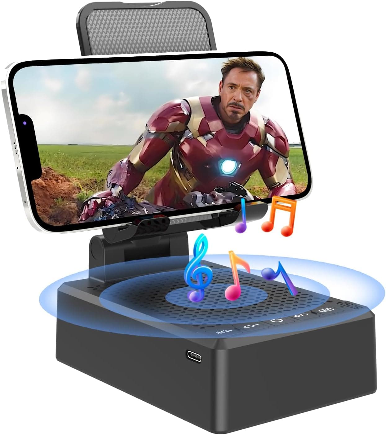 Gifts for Dad Boyfriend,Cell Phone Stand with Wireless Bluetooth Speaker,HD Surround Sound Bluetooth Speaker for Home Kitchen and Outdoors Compatible with Mobile Phone, Gifts for Men Women(Black)