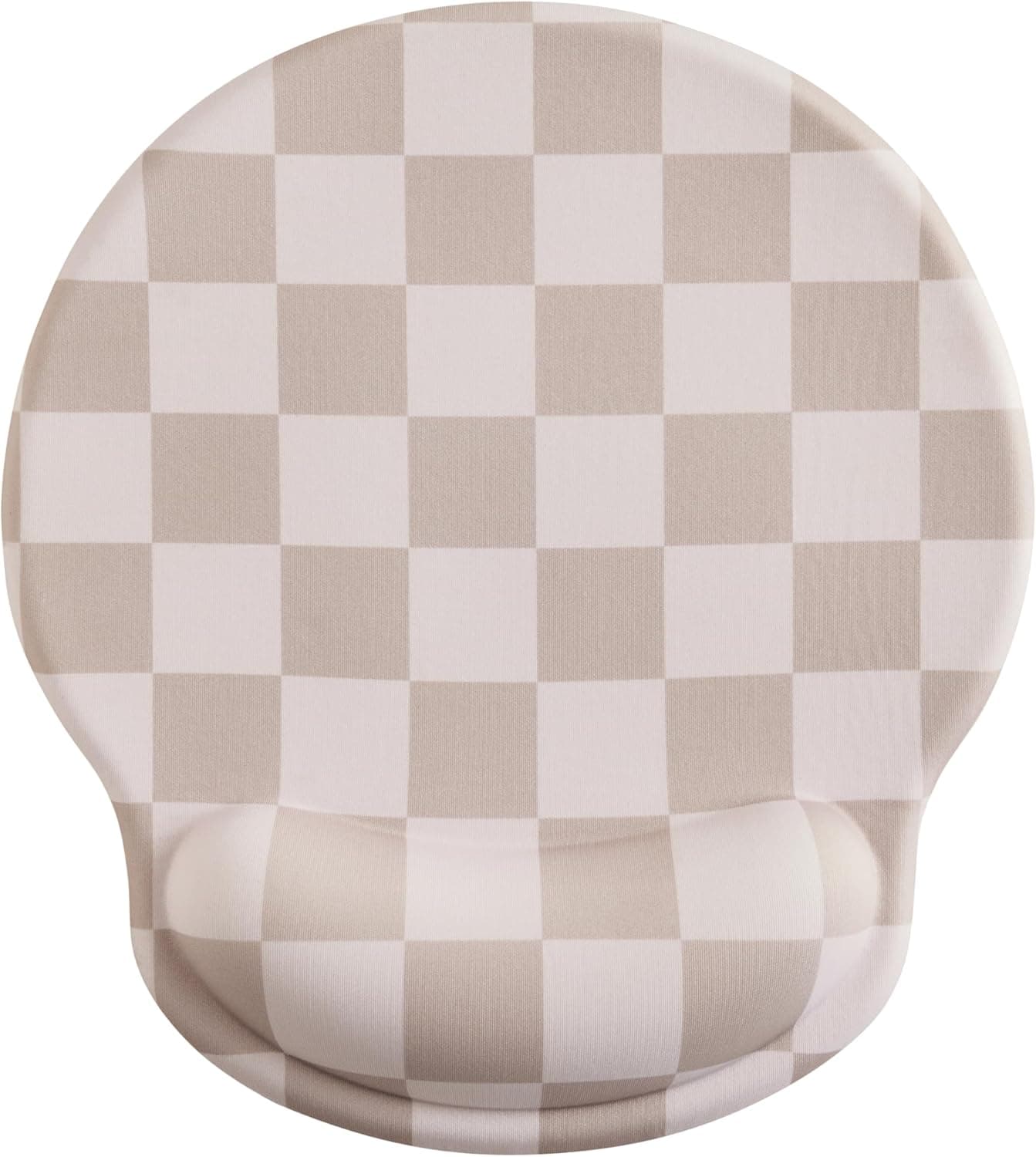 Beige Khaki Checkered Mouse Pad with Gel Wrist Rest, Wrist Support, Ergonomic Desk Accessories for Women, Office Laptop Gaming Decor, Cute Aesthetic Check Design
