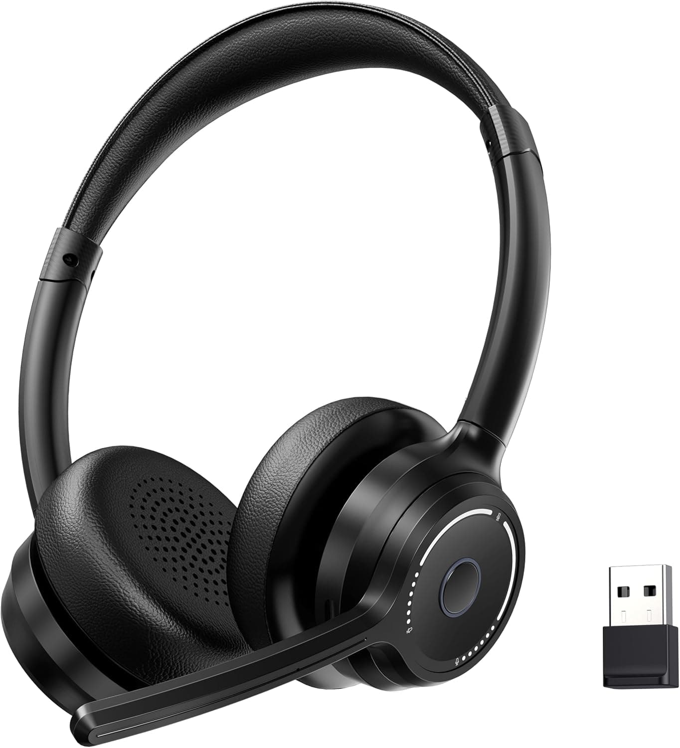 (2025 Upgraded) Wireless Headset with Mic for Work, Bluetooth Headset with Noise Canceling Microphone, Wireless Headphones with Mic and USB Dongle and Mute, Fit for Computer/PC/Teams
