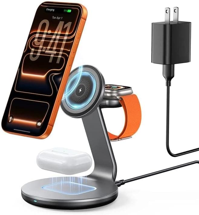 3 in 1 Charging Station for Apple Compatible with Magsafe Charger Stand for iPhone 17 16 15 14 13 12 Wireless Charging Station for AirPods Wireless Charger for iWatch Series