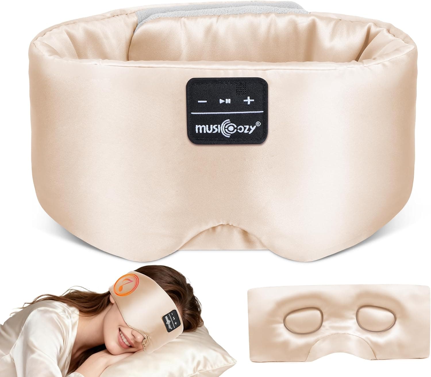 MUSICOZY 3D Silk Bluetooth Sleep Mask Headphones, Mulberry Silk Eye Mask with Ultra-Thin Wireless Speakers, Bluetooth 5.4 Sleeping Headphones for Side Sleepers, Music Sleep Mask Gifts for Men Women