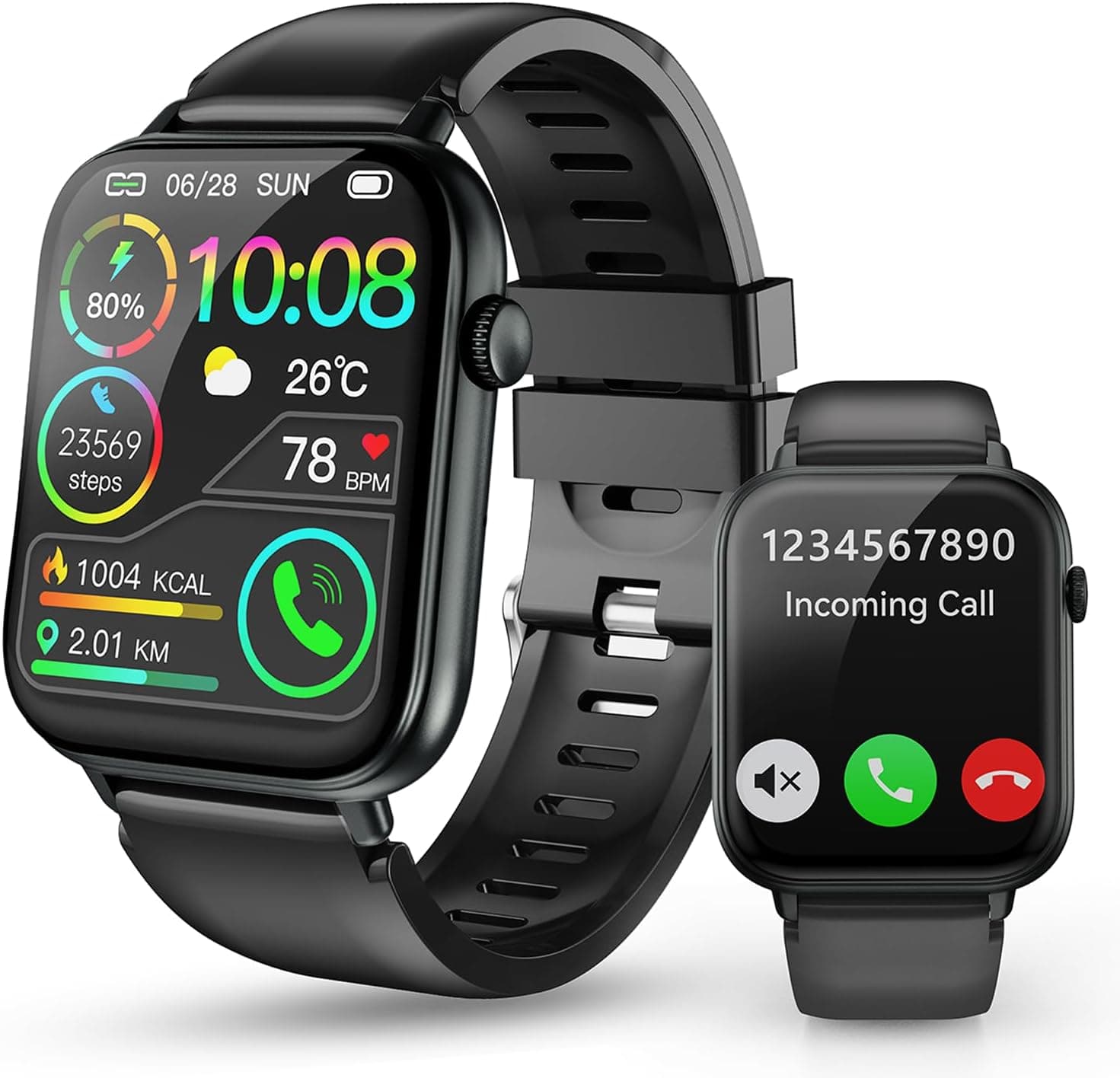 Smart Watch for Men Women, 1.85" HD Touchscreen Smartwatches with Message Call Function, 100+ Sports Modes IP68 Fitness Tracker, 24/7 Heart Rate/Sleep Monitor Fitness Watch for Android iOS Black(2025)