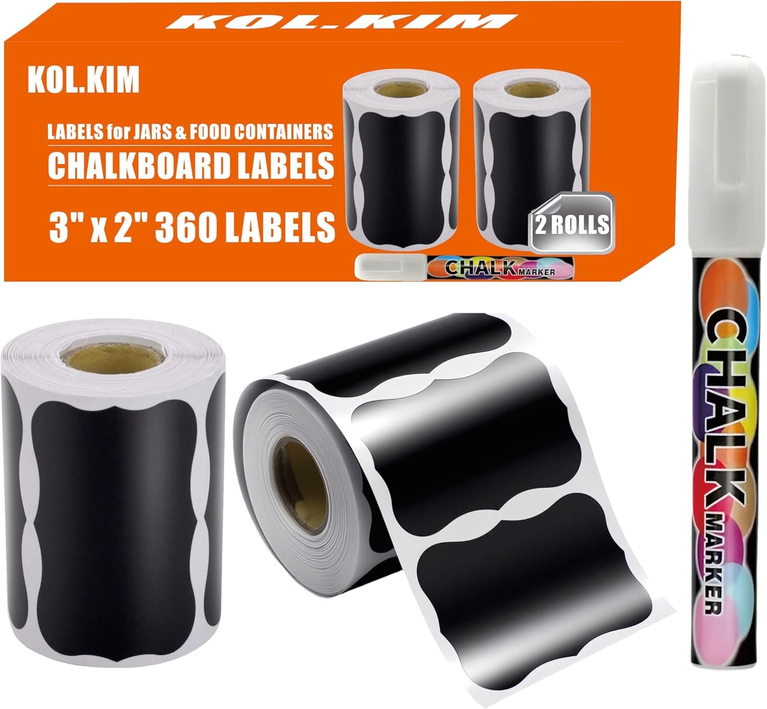Kitchen Pantry Chalk Labels for Mason Jar Labels Glass Food Containers Bottles Chalkboard Sticker Removable Erasable Reusable Writable Label to Write On Black Organization Labels (2 Rolls 360 Labels)