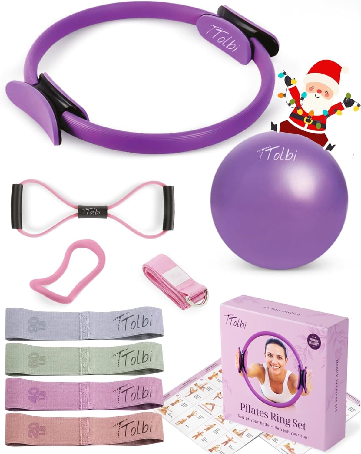 Pilates Equipment - 10-in-1 Pilates Ring and Ball Set | Home Pilates Essentials Kit for Women & Accessories for at Home Workouts to Tone, Strengthen, Balance & Improve Flexibility