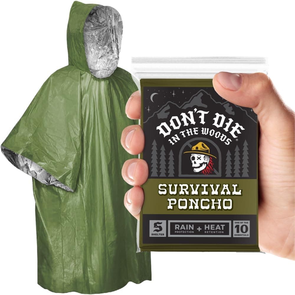 Don't Die In The Woods - Rain + Heat Emergency Poncho - Wearable Mylar Space Blanket For Hiking, Camping, First Aid, Survival