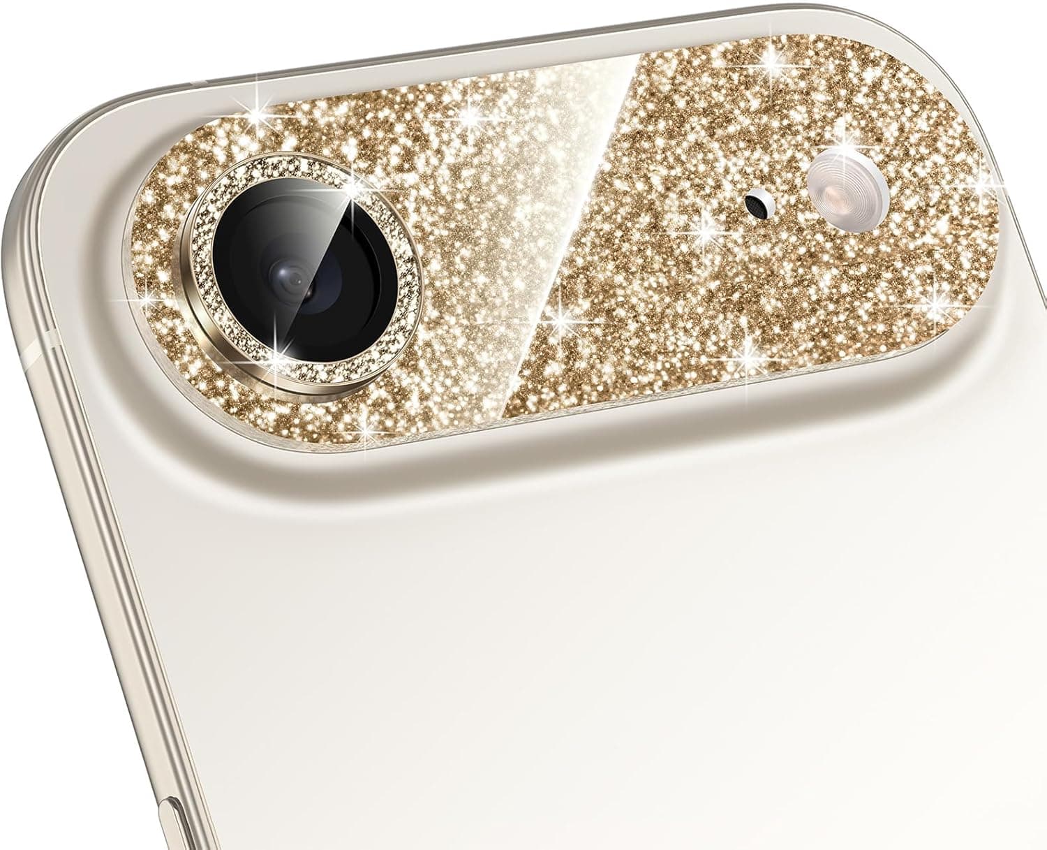 Matekxy for iPhone 17 Air Camera Lens Protector Glitter - Cute Girly Metal Bling Camera Cover for Women, 9H Anti-Scratch Tempered Glass with Aluminum Edging, Light Gold