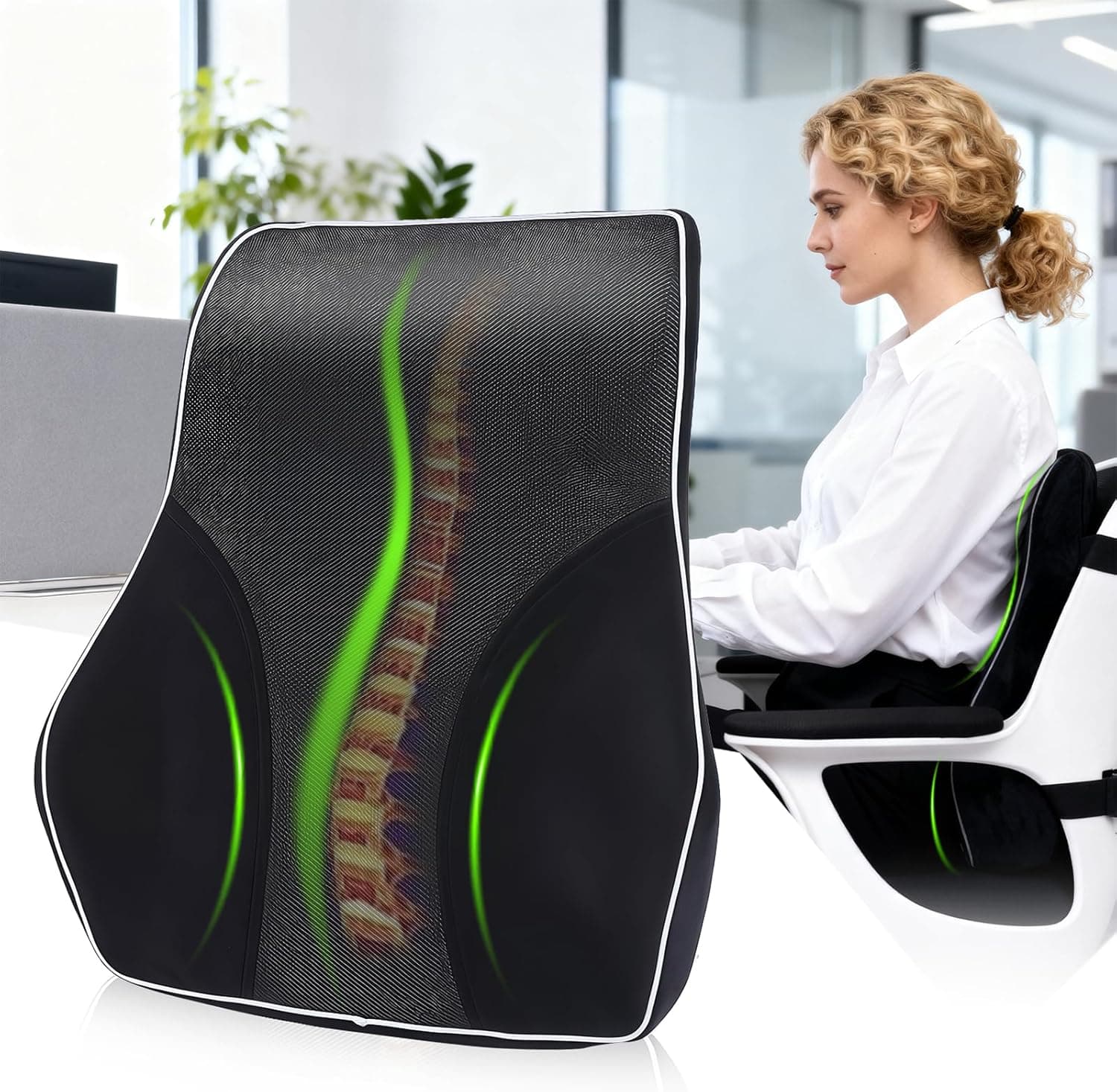 Lumbar Support Pillow for Office Chair Car Back Support Cushion,Memory Foam Lumbar Pillow for Lower-Back Pain Relief,Breathable Mesh Back Rest Pad for Long Sitting Office Worker, Car Driver