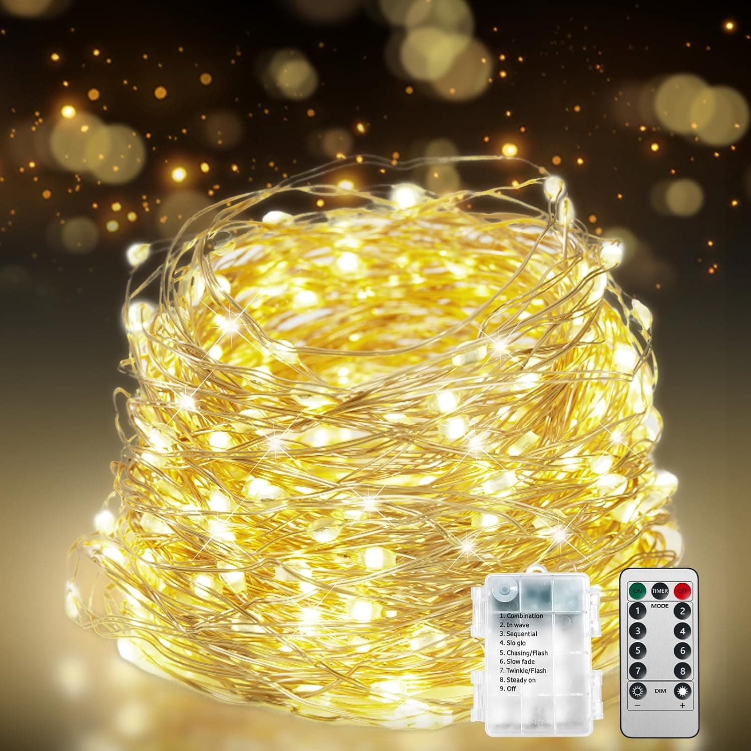 200 LED 67Ft Fairy Lights Battery Operated with Remote，Waterproof String Lights for Indoor & Outdoor,8 Modes Christmas Lights for Christmas Tree,Bedroom, Party,Wedding Decor