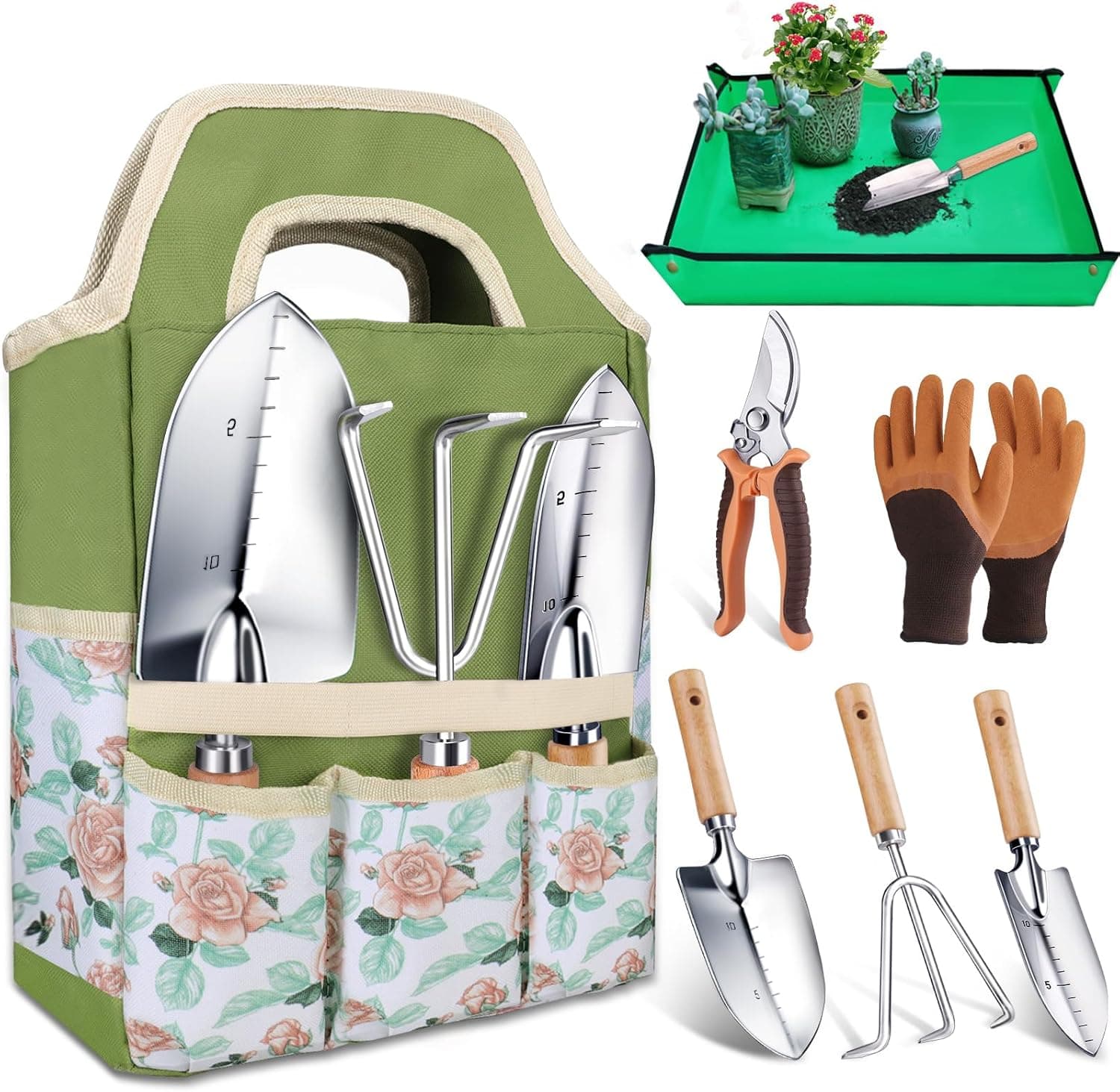 Kynup Garden Tools, 7 Piece Gardening Gift for Women, Gardening Tool Kit, Gardening Hand Tools Set, Gardening Supplies, Essentials, Garden Stuff, Thickened Stainless Steel, Rust-Proof