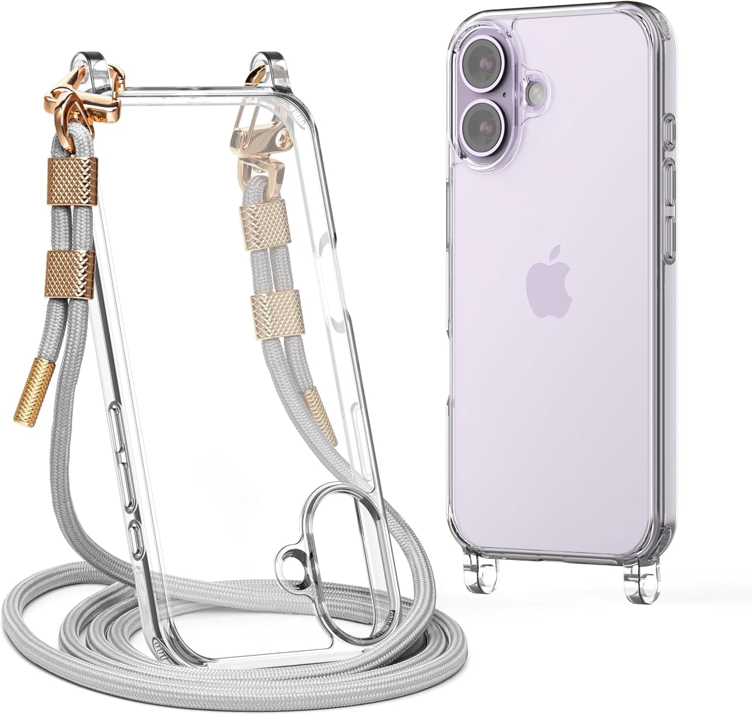 for iPhone 17 Case with Strap, Clear Shockproof Crossbody Phone Cover w/Removable Anti-Theft Adjustable Lanyard for Women, Travel, Shopping, Hiking (6.3", Grey)