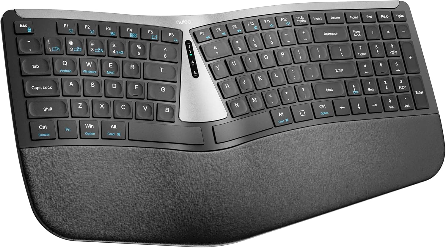 Nulea RT07B Wireless Ergonomic Keyboard - Split Keyboard, Wrist Rest, Natural Typing, Bluetooth and USB Connectivity, USB-C Rechargeable,Compatible with Windows Mac (Silver Black)