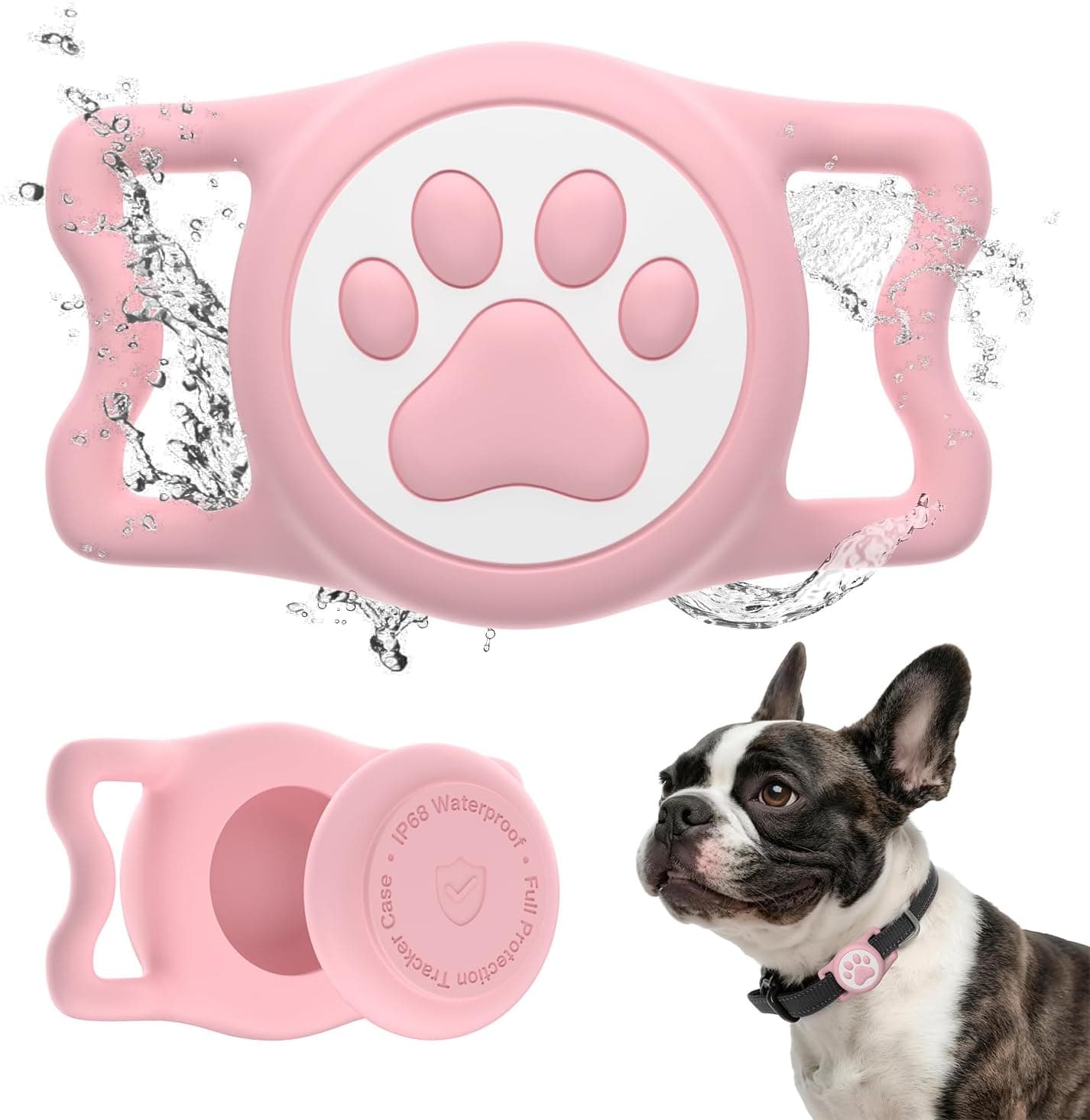Apple Airtag Holder for Dog Collar - IPX8 Waterproof, Lightweight & Soft Silicone Case for Air Tag, Adjustable Fit Dog Cat Pet Collars (Pink, 1 Pack)